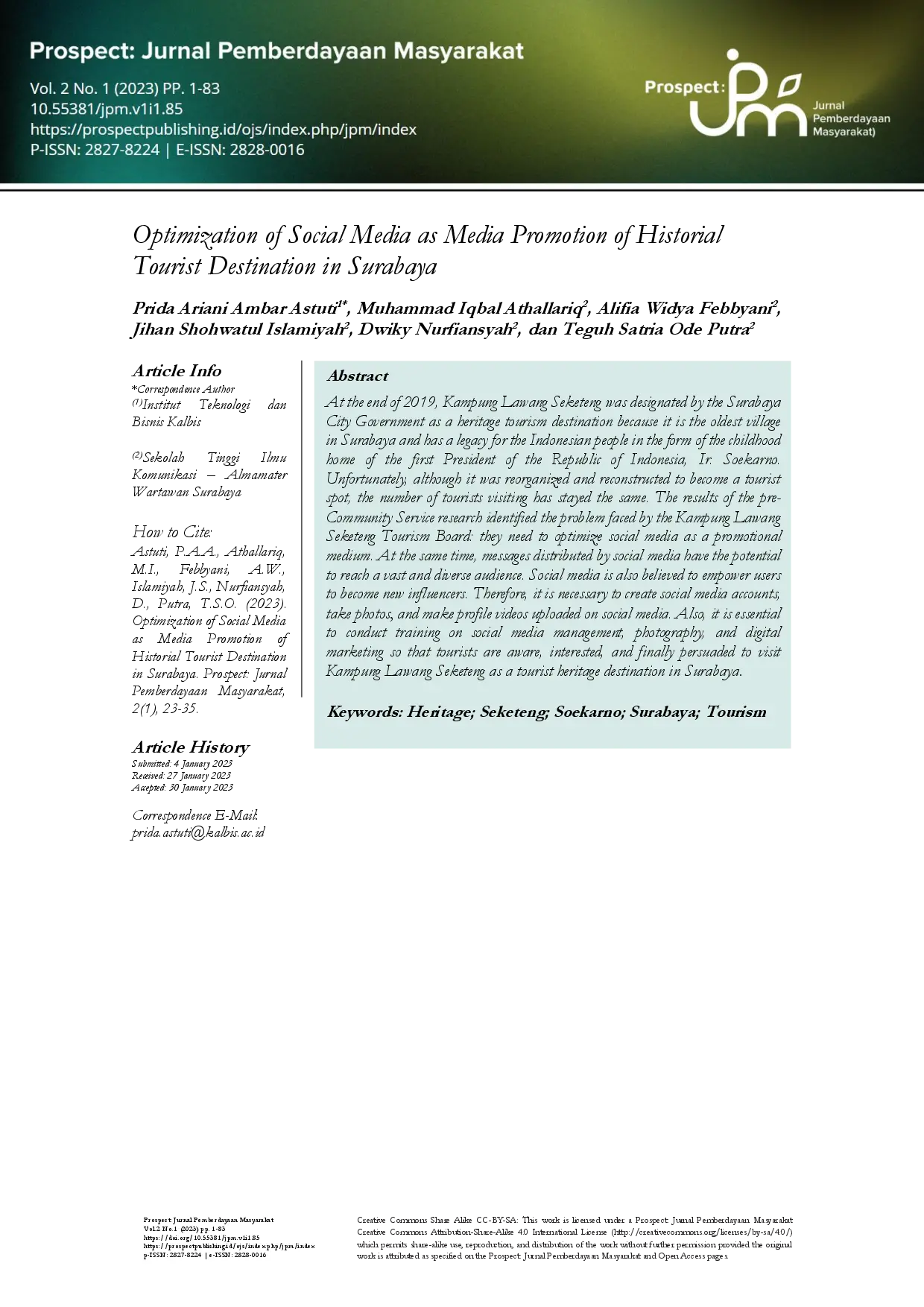 juris Optimization of Social Media as Media Promotion of Historial Tourist Destination in Surabaya