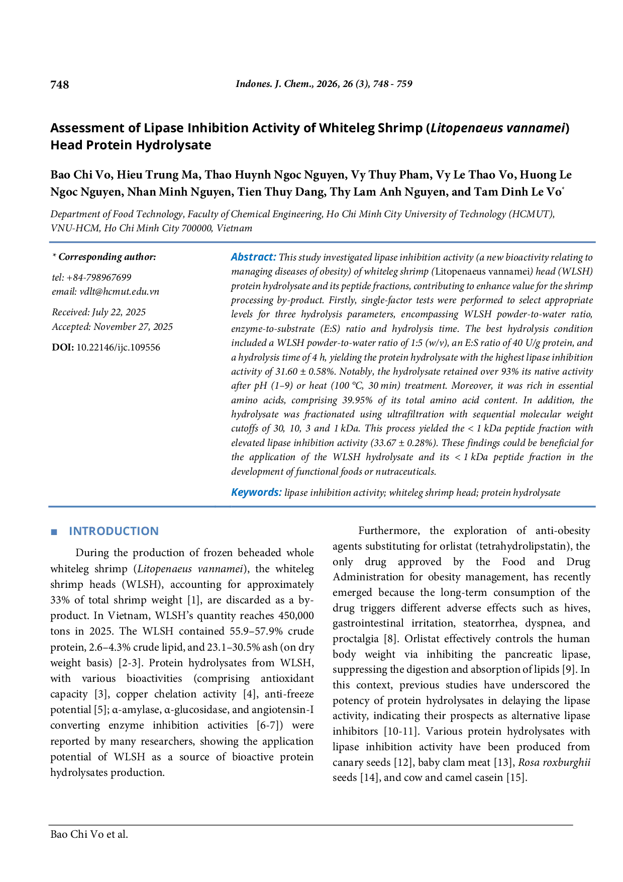 JURIS Assessment of Lipase Inhibition Activity of Whiteleg Shrimp Litopenaeus vannamei Head Protein Hydrolysate