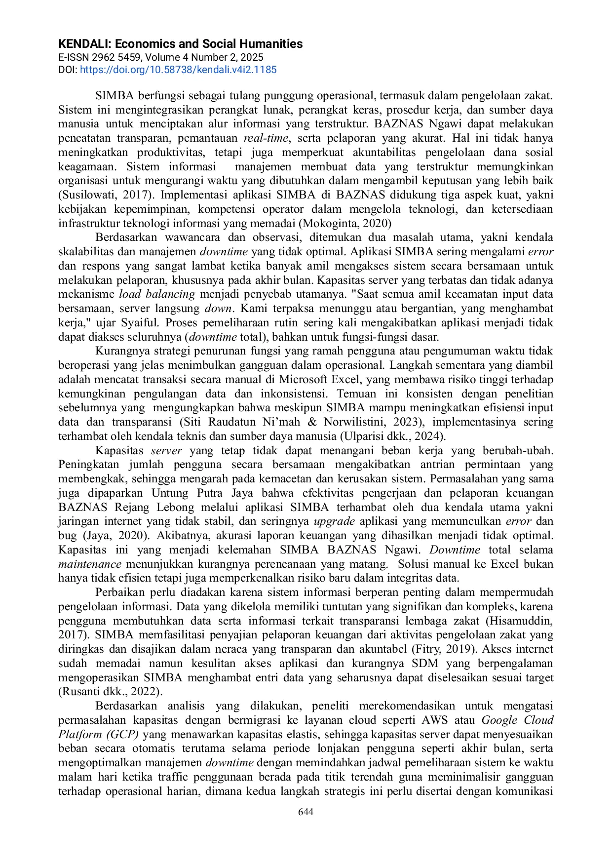 JURIS Analisis Kapasitas dan Manajemen Downtime Sistem Informasi Manajemen di Baznas Kabupaten Ngawi