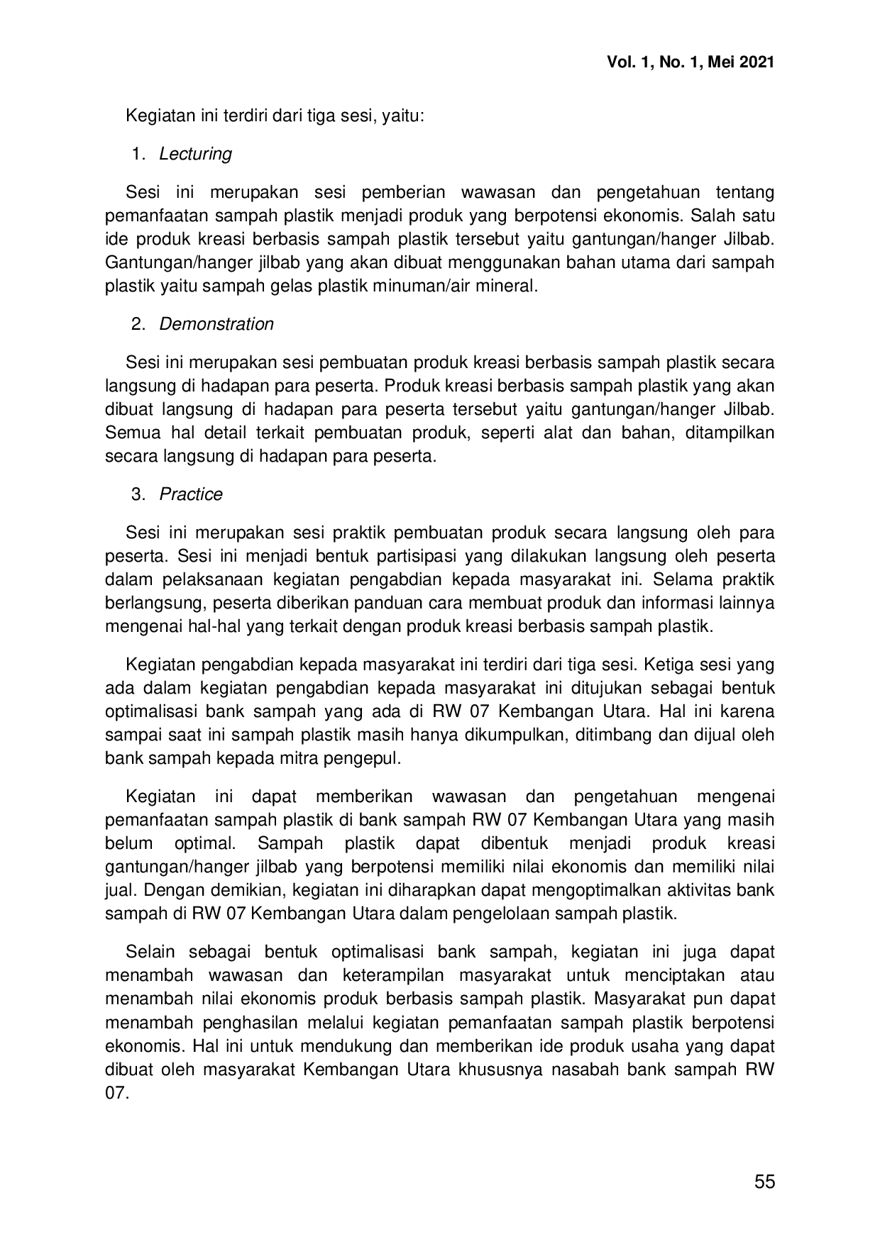 JURIS Optimalisasi Pemanfaatan Sampah Plastik Berpotensi Ekonomis di Kembangan Utara