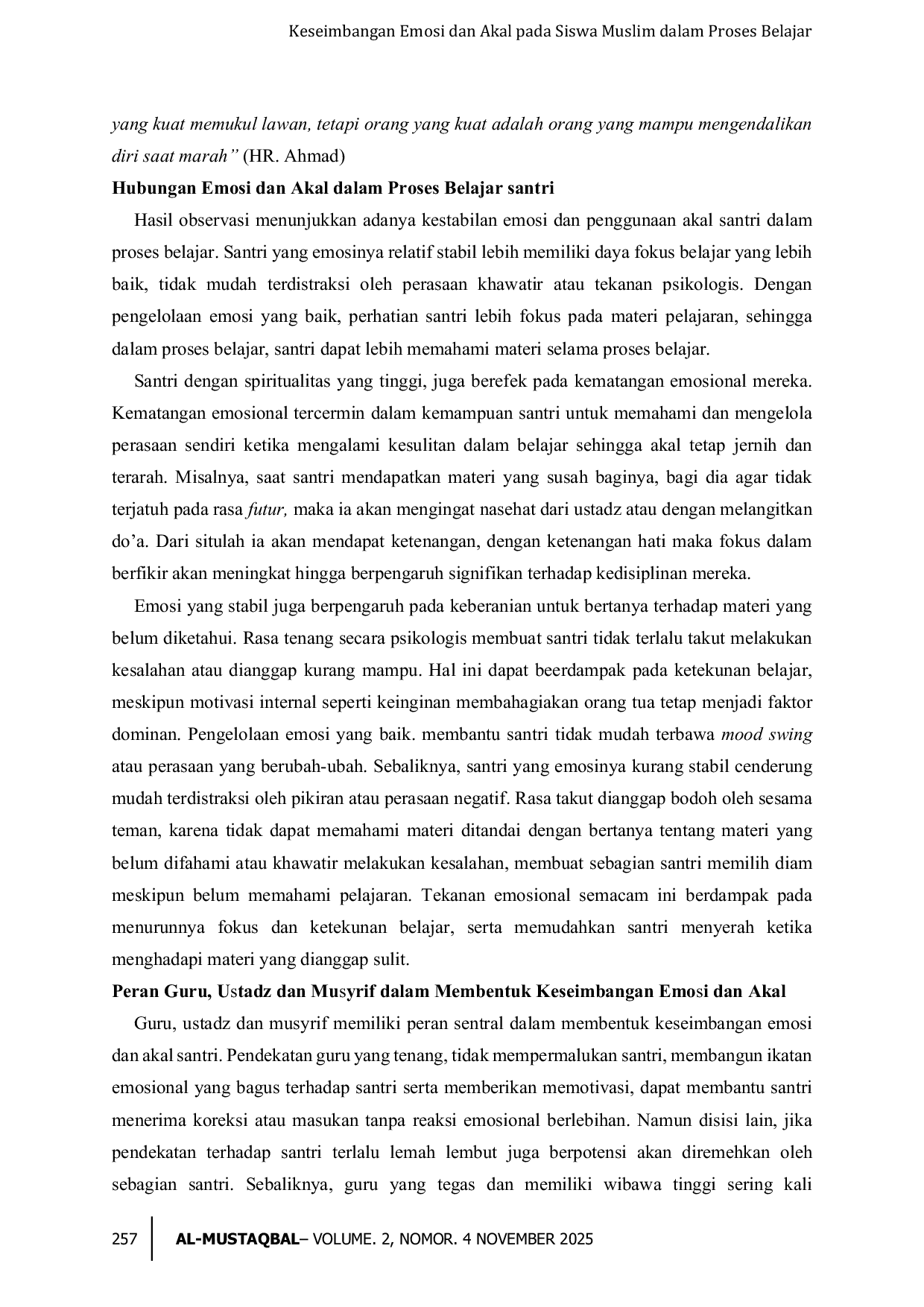 JURIS Keseimbangan Emosi dan Akal pada Siswa Muslim dalam Proses Belajar