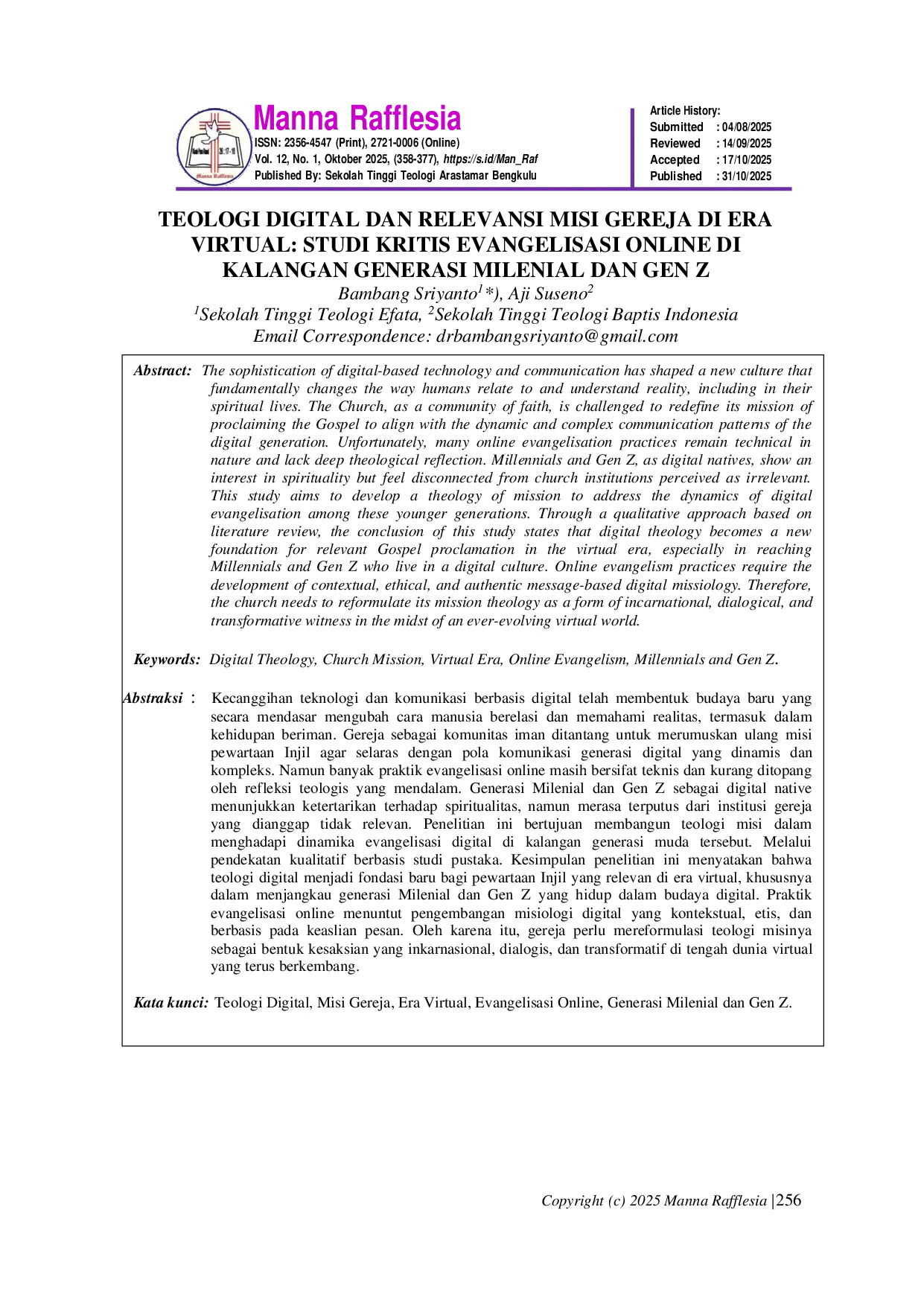 JURIS Teologi Digital dan Relevansi Misi Gereja di Era Virtual Studi Kritis Evangelisasi Online di Kalangan Generasi Milenial dan Gen Z