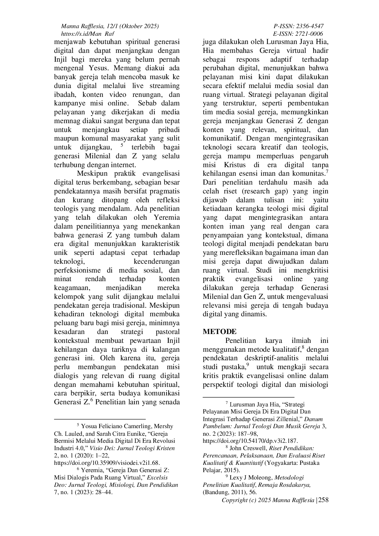 JURIS Teologi Digital dan Relevansi Misi Gereja di Era Virtual Studi Kritis Evangelisasi Online di Kalangan Generasi Milenial dan Gen Z
