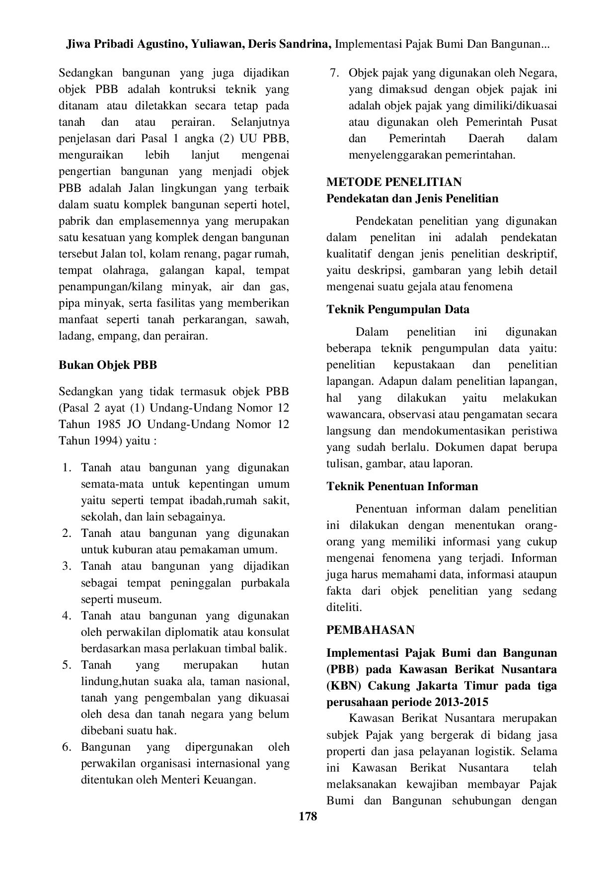 JURIS Implementasi Pajak Bumi Dan Bangunan Pbb Pada Kawasan Berikat Nusantara Kbn Cakung Jakarta Timur Untuk Tiga Perusahaan Periode Tahun 2013 2015