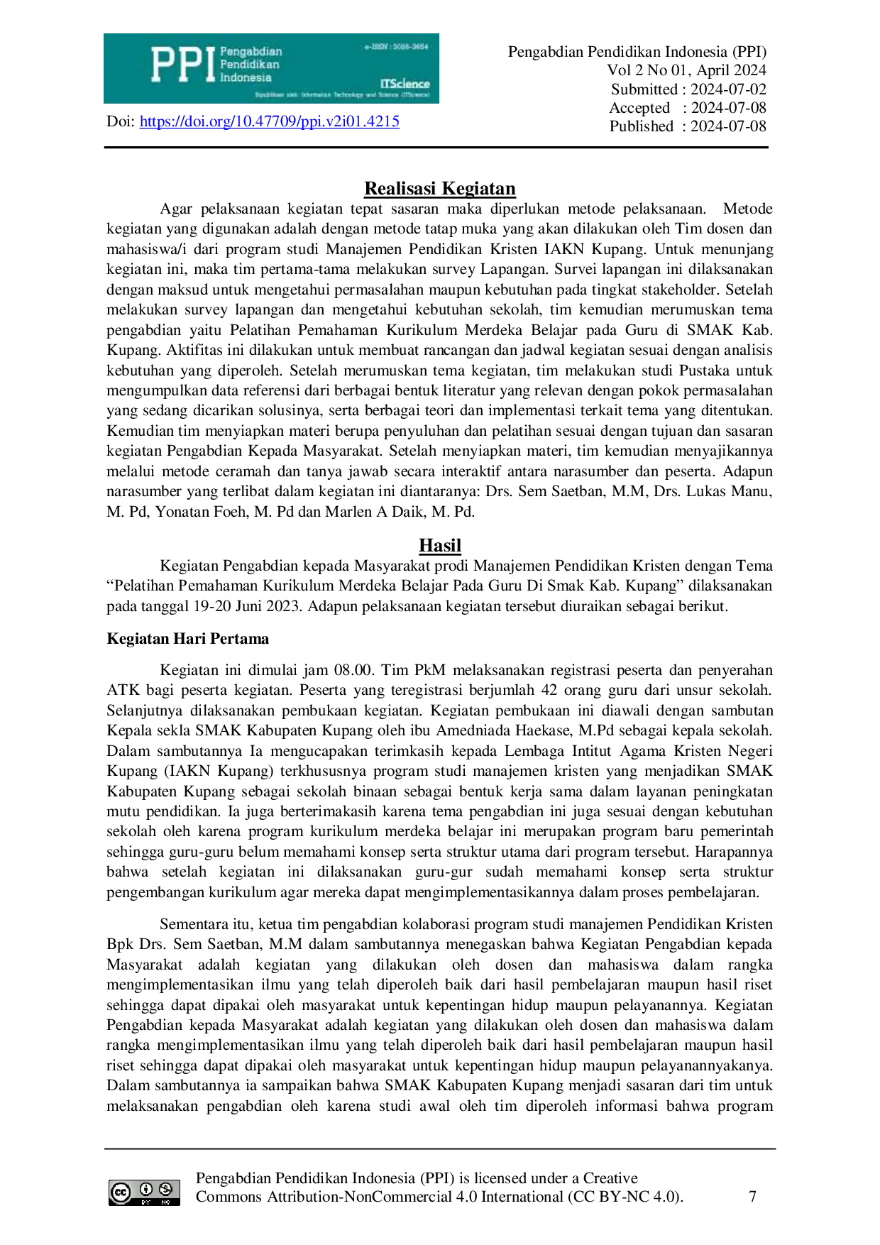 JURIS Pelatihan Pemahaman Kurikulum Merdeka Belajar pada Guru di SMAK Kab Kupang