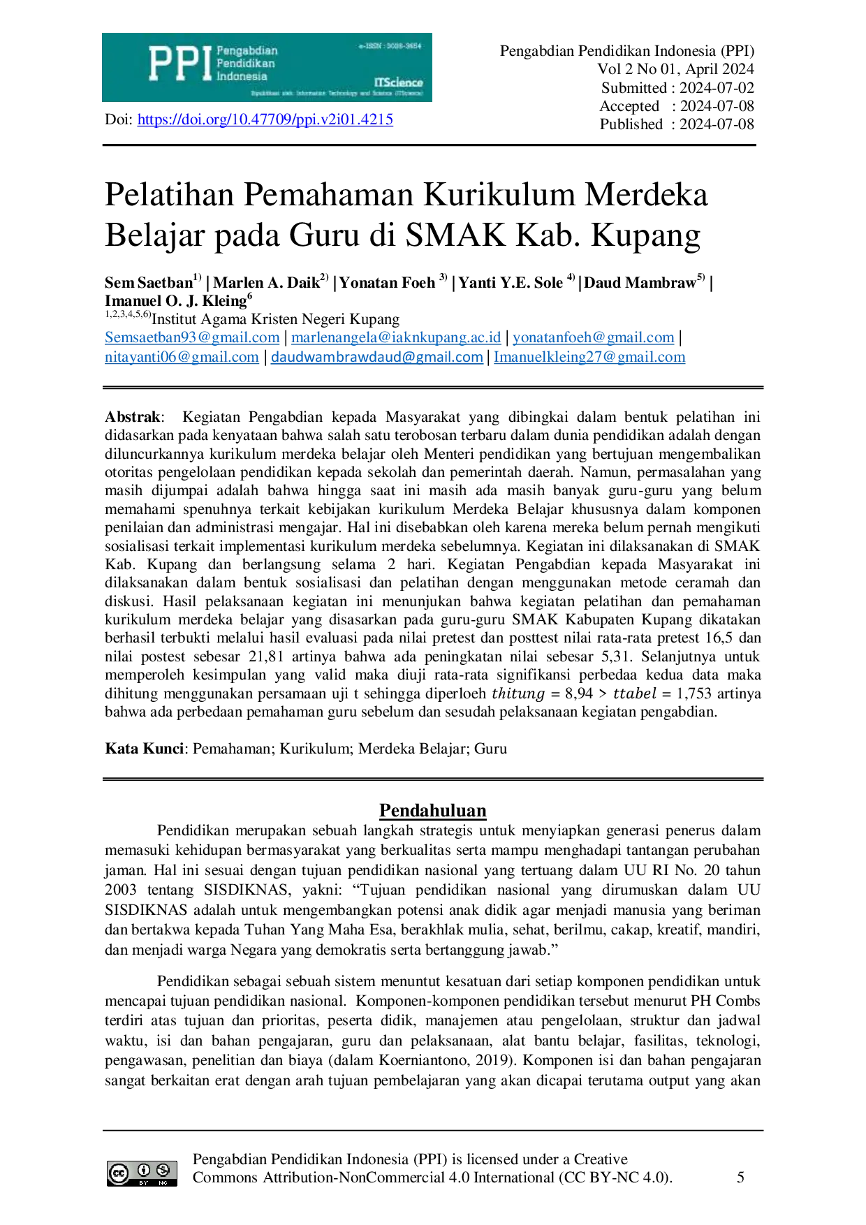 JURIS Pelatihan Pemahaman Kurikulum Merdeka Belajar pada Guru di SMAK Kab Kupang