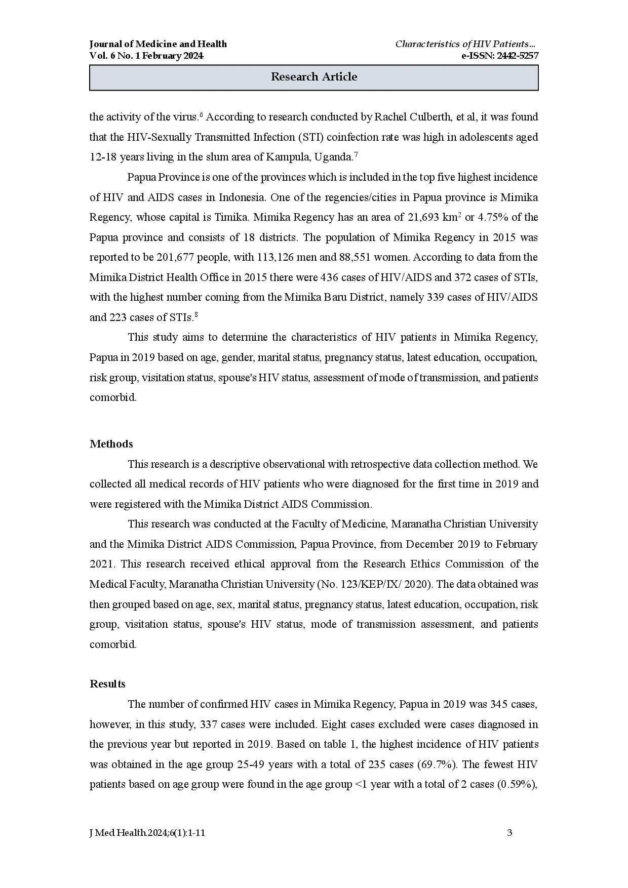 juris Characteristics of HIV Patients in Mimika Regency Papua in 2019