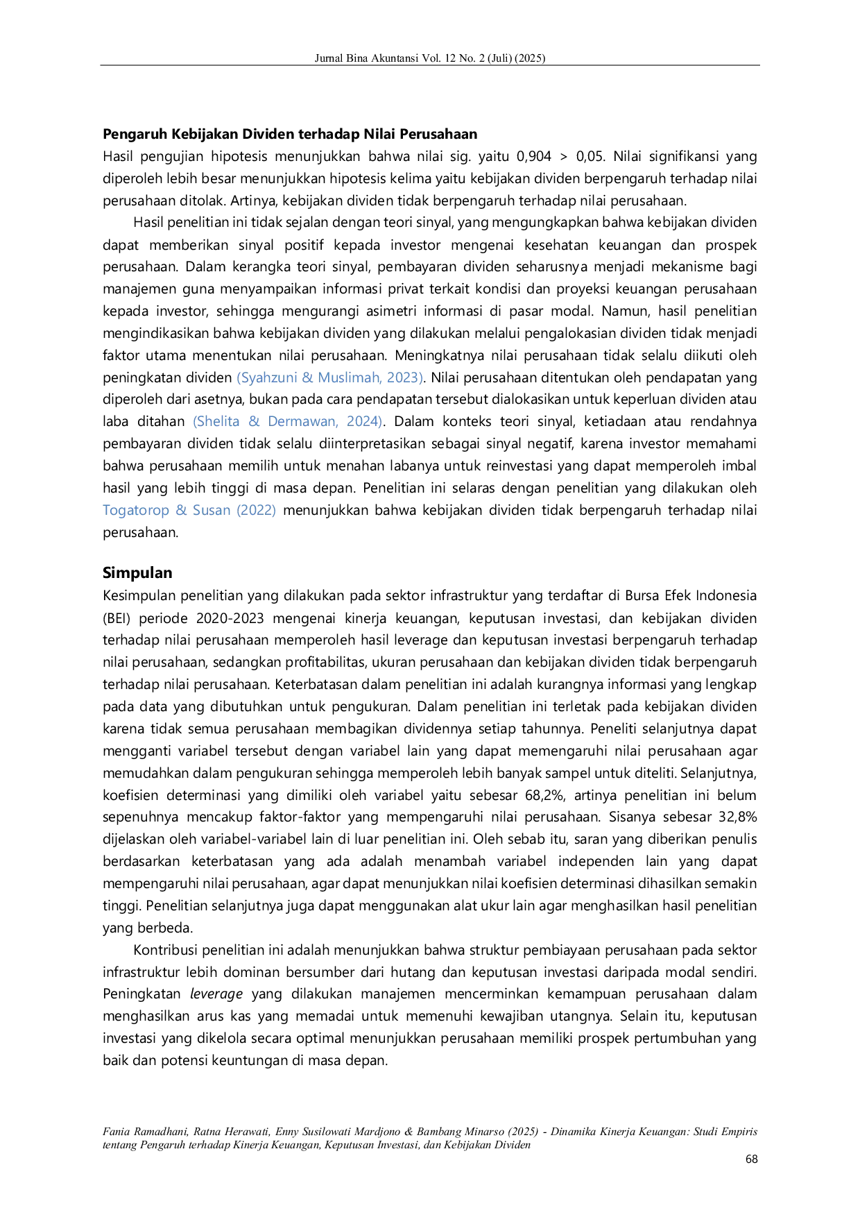 JURIS Dinamika Kinerja Keuangan Studi Empiris Tentang Pengaruh Terhadap Kinerja Keuangan Keputusan Investasi Dan Kebijakan Dividen