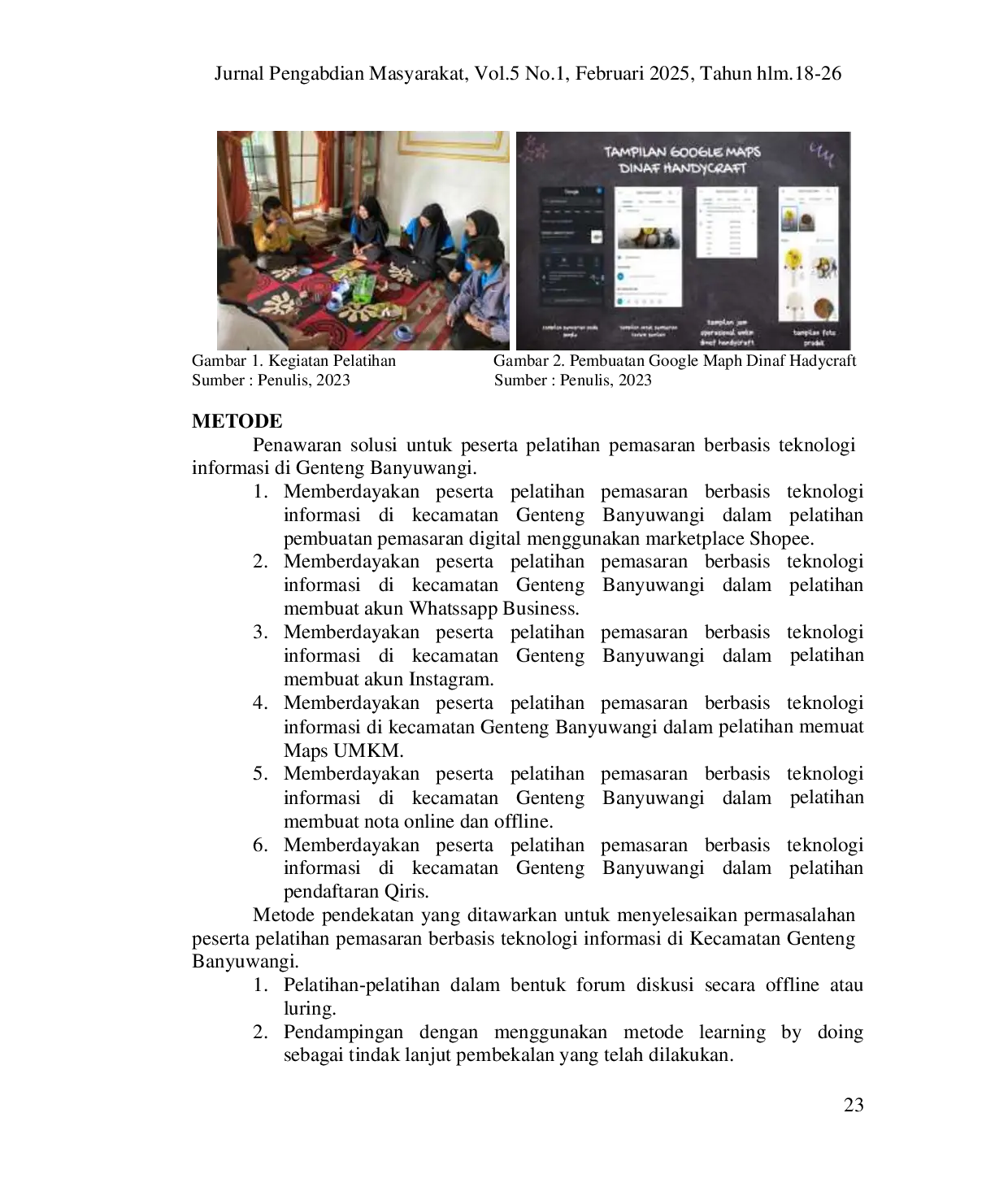 JURIS Pelatihan Pemasaran Berbasis Teknologi Informasi Pada UMKM Kerajinan Hand Drum Di Kecamatan Genteng Banyuwangi