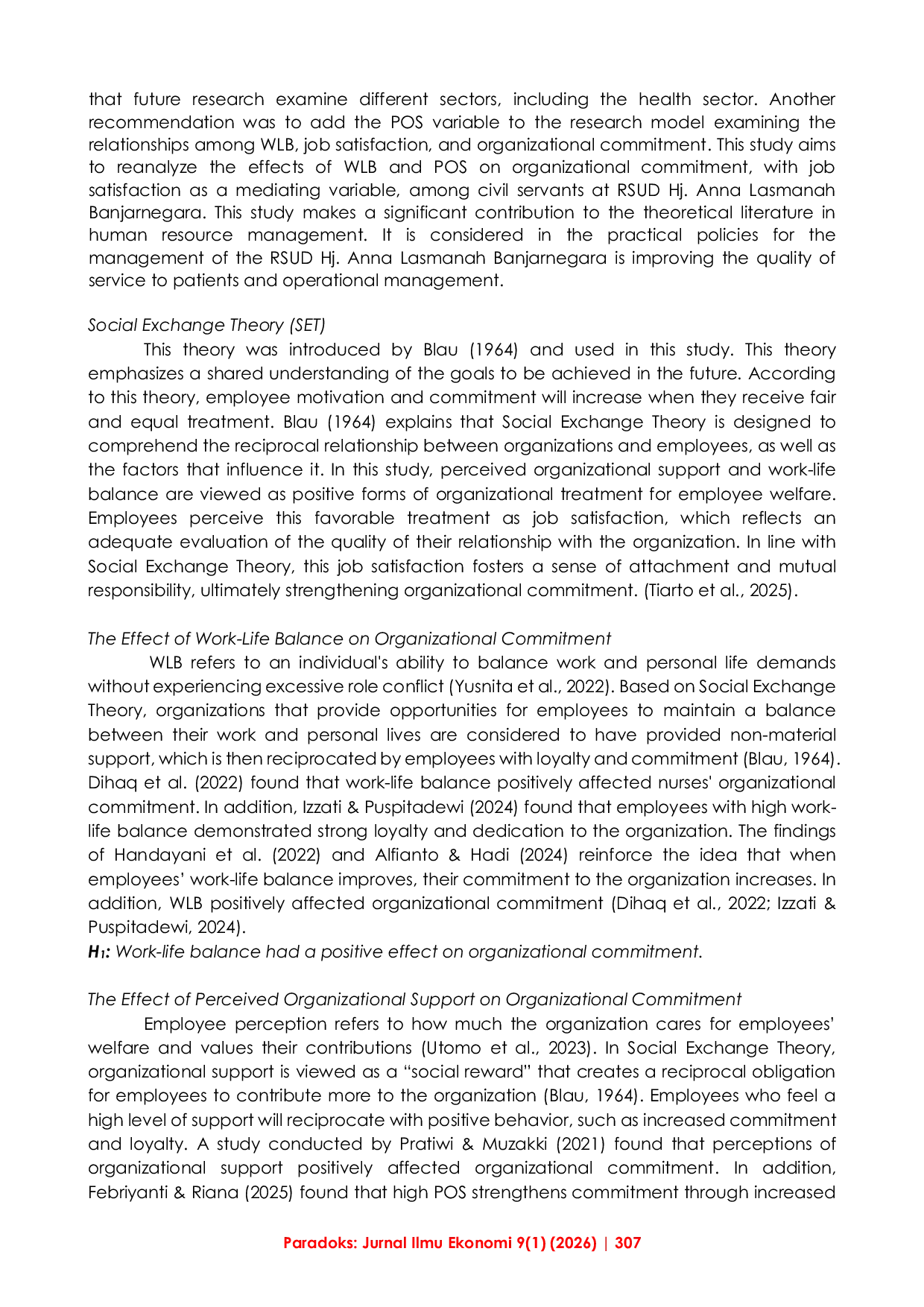 JURIS Understanding Organizational Commitment in Public Hospitals Insights from Work Life Balance Perceived Organizational Support and Job Satisfaction