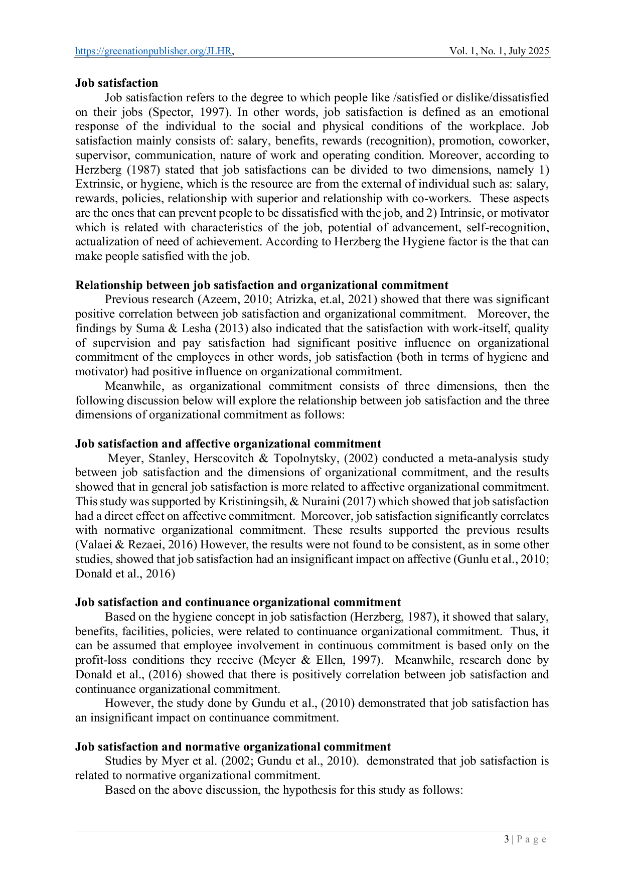 JURIS Does Job Satisfaction as a Predictor for Organizational Commitment