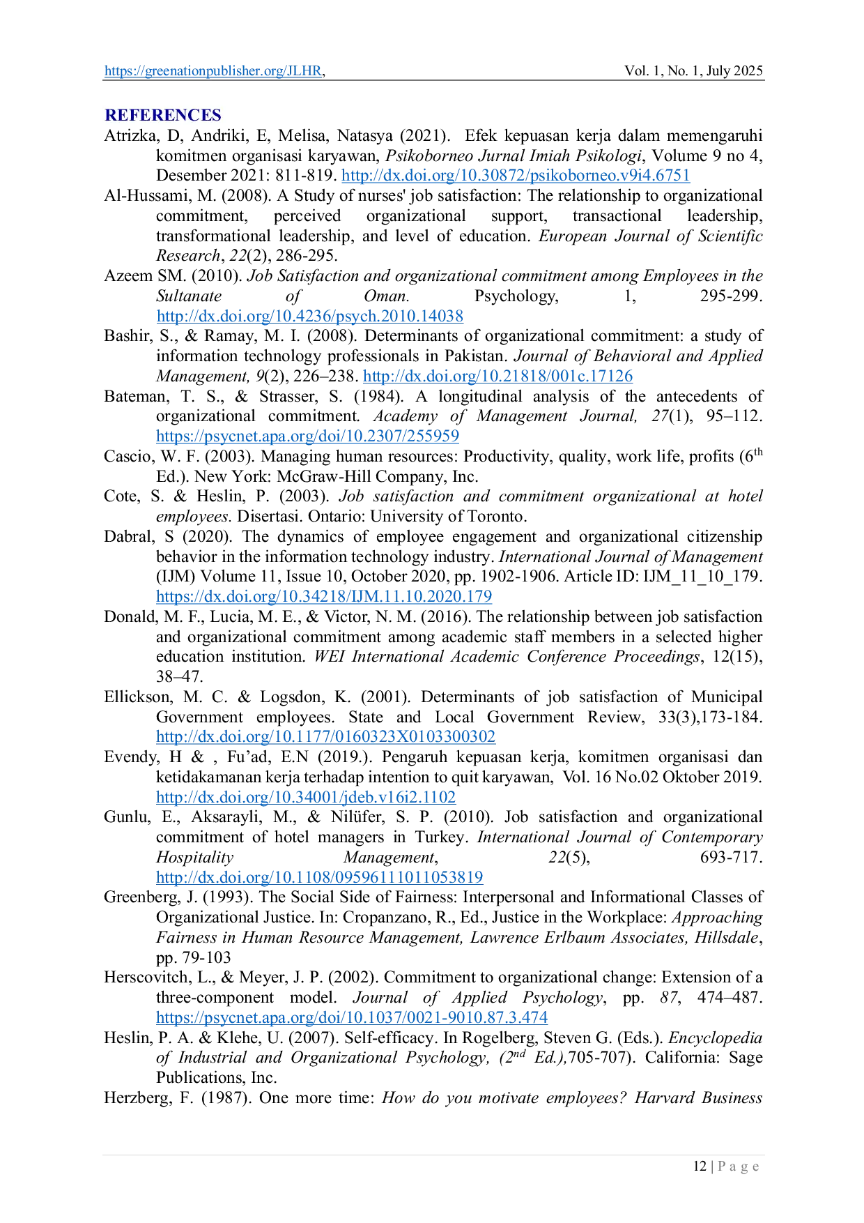 JURIS Does Job Satisfaction as a Predictor for Organizational Commitment