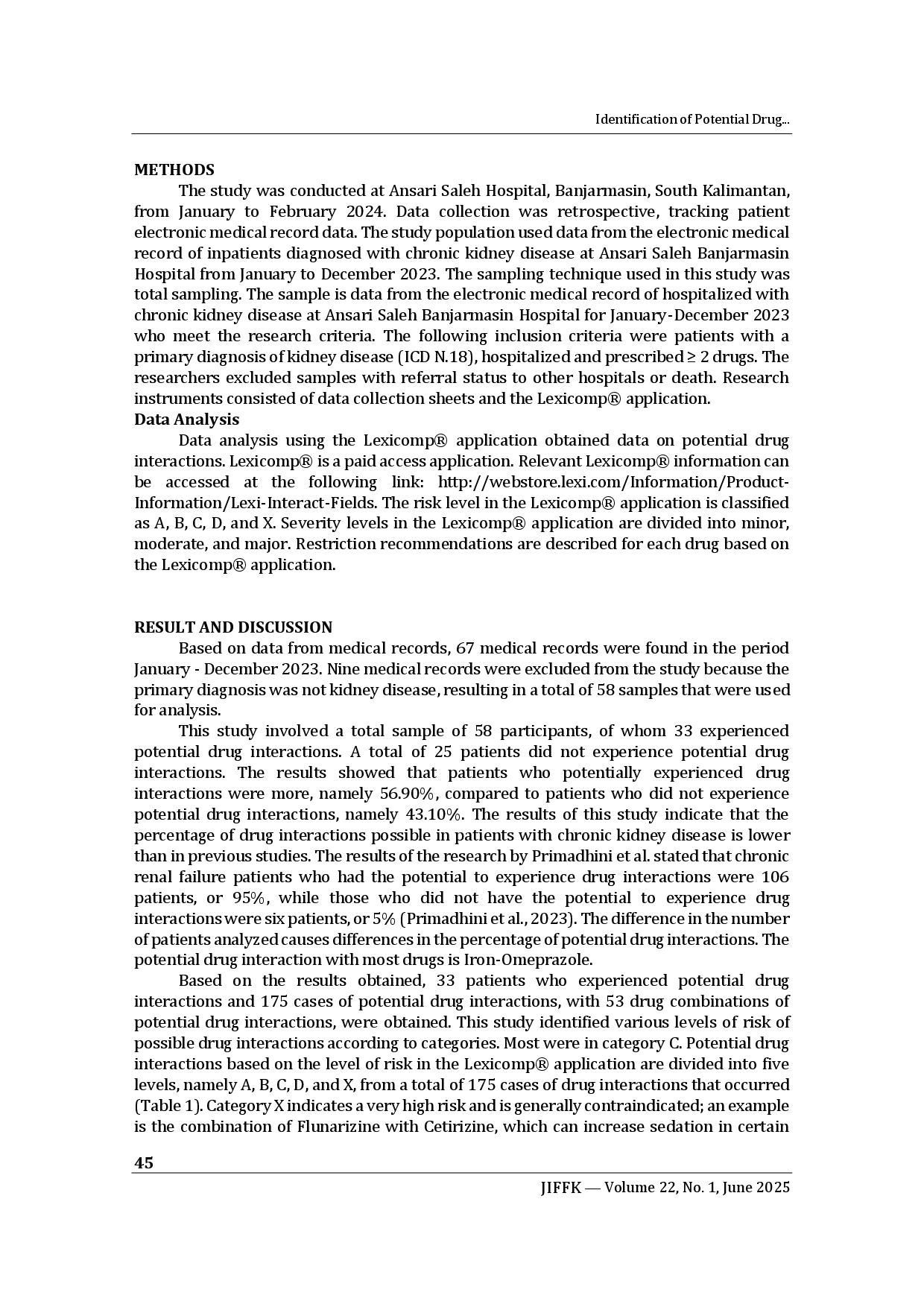 juris Identification of Potential Drug Interactions of Patients with Chronic Kidney Disease Based on Lexicomp Application