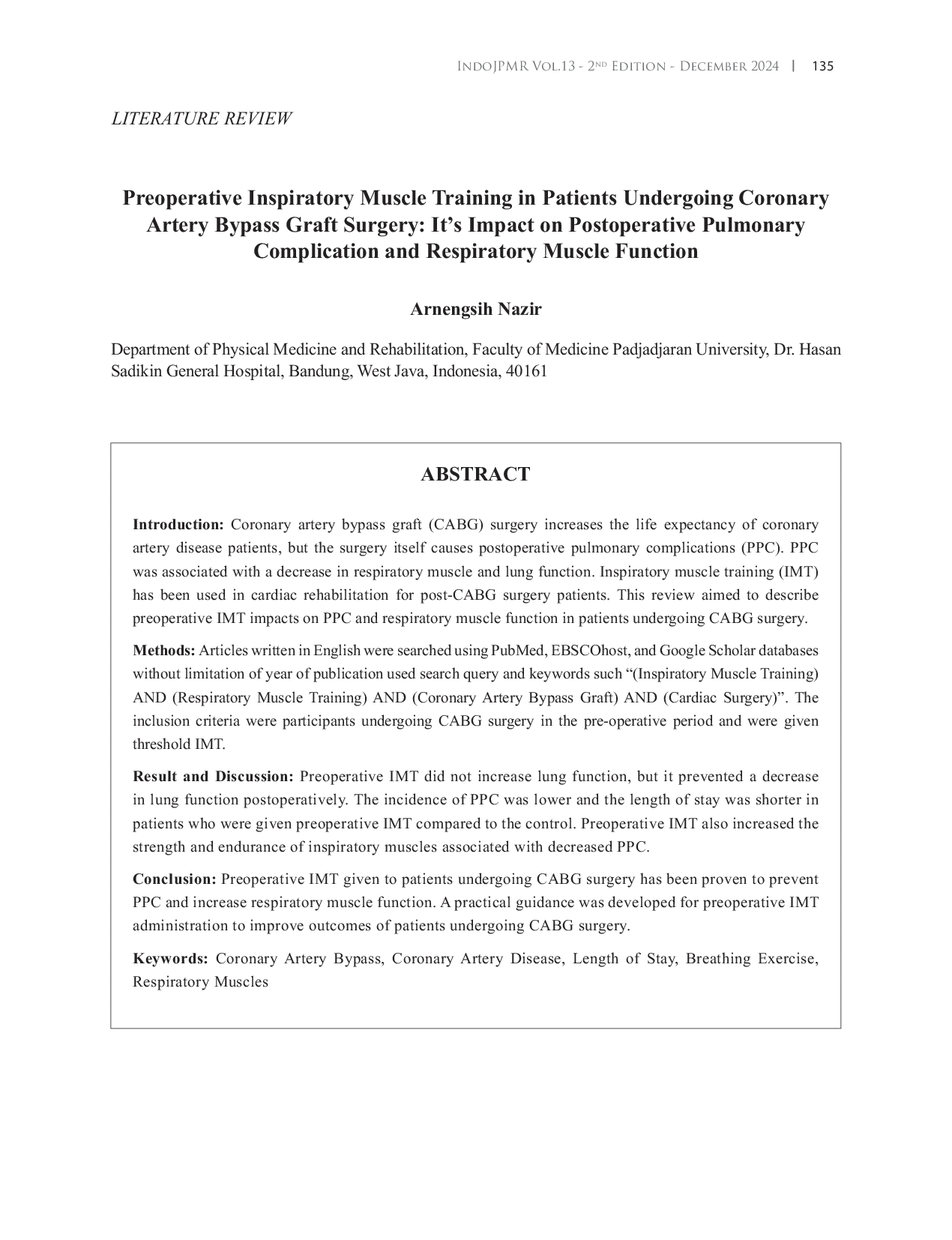 JURIS Preoperative Inspiratory Muscle Training in Patients Undergoing Coronary Artery Bypass Graft Surgery A Practical Guidance for Rehabilitation Physicians