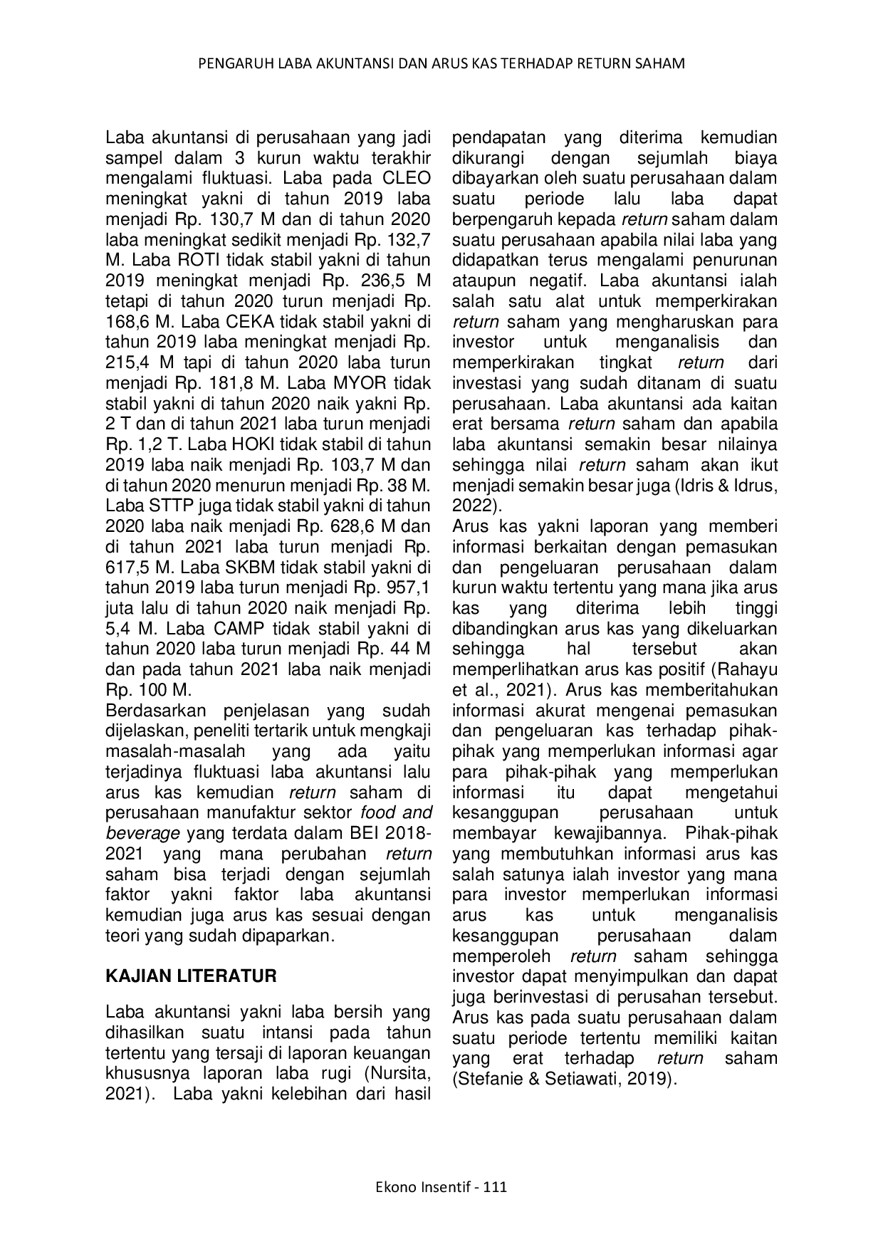 juris Pengaruh Laba Akuntansi dan Arus Kas terhadap Return Saham