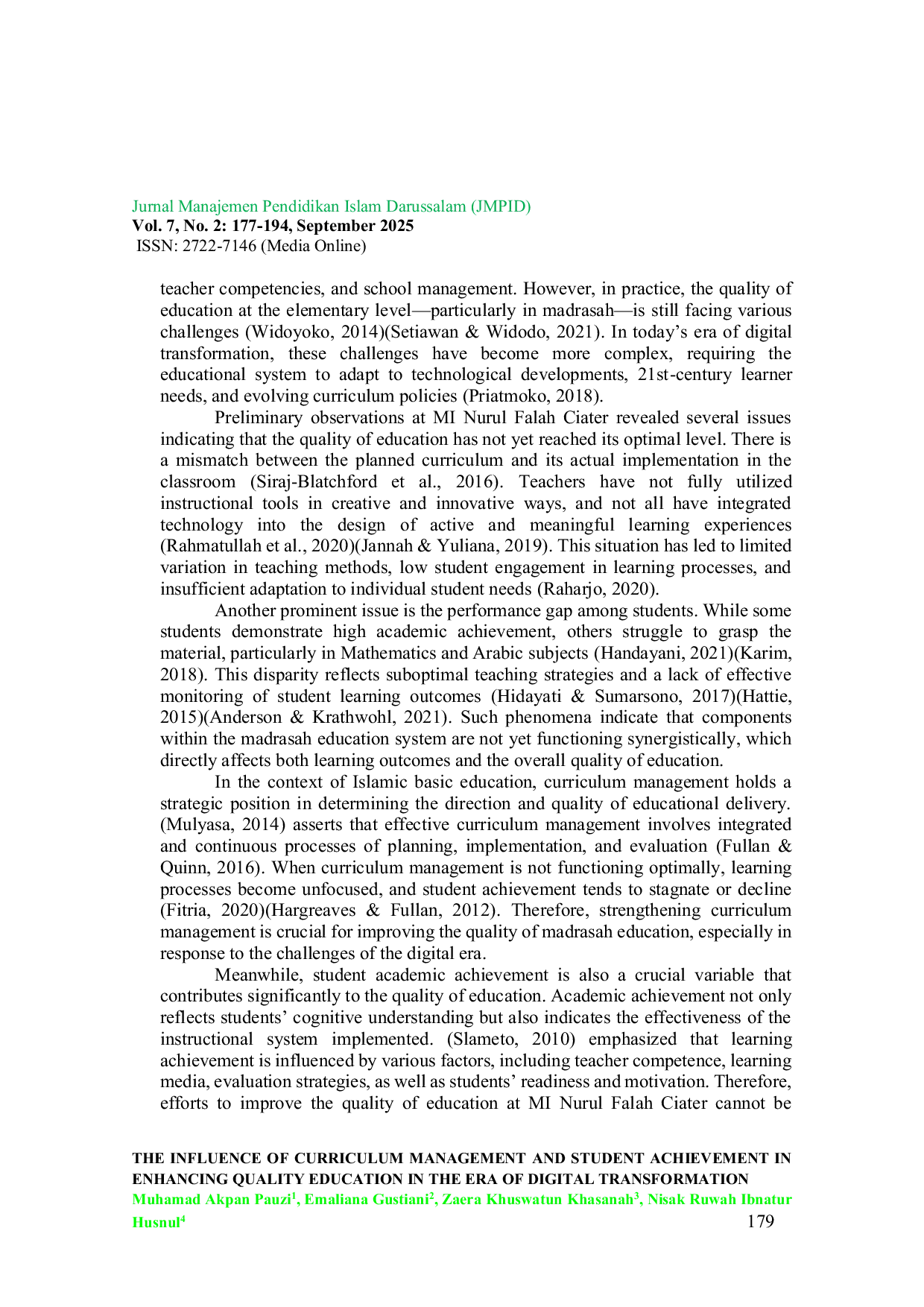 JURIS The Influence Of Curriculum Management And Student Achievement In Enhancing Quality Education In The Era Of Digital Transformation