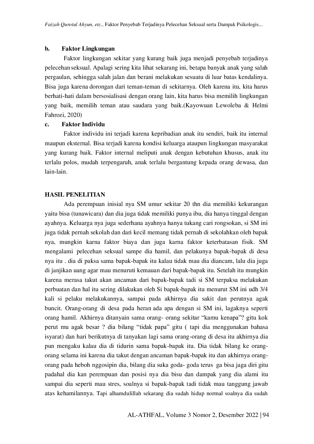 JURIS Faktor Penyebab Terjadinya Pelecehan Seksual Serta Dampak Psikologis Yang Dialami Korban