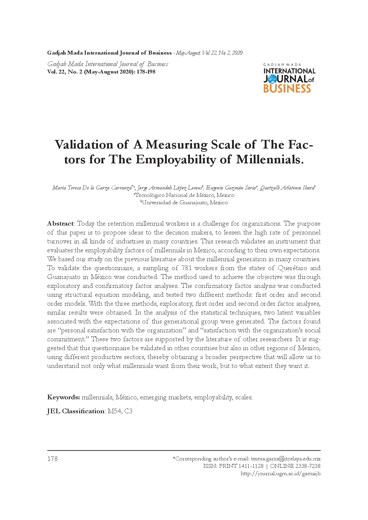 juris Validation of A Measuring Scale of The Factors for The Employability of Millennials