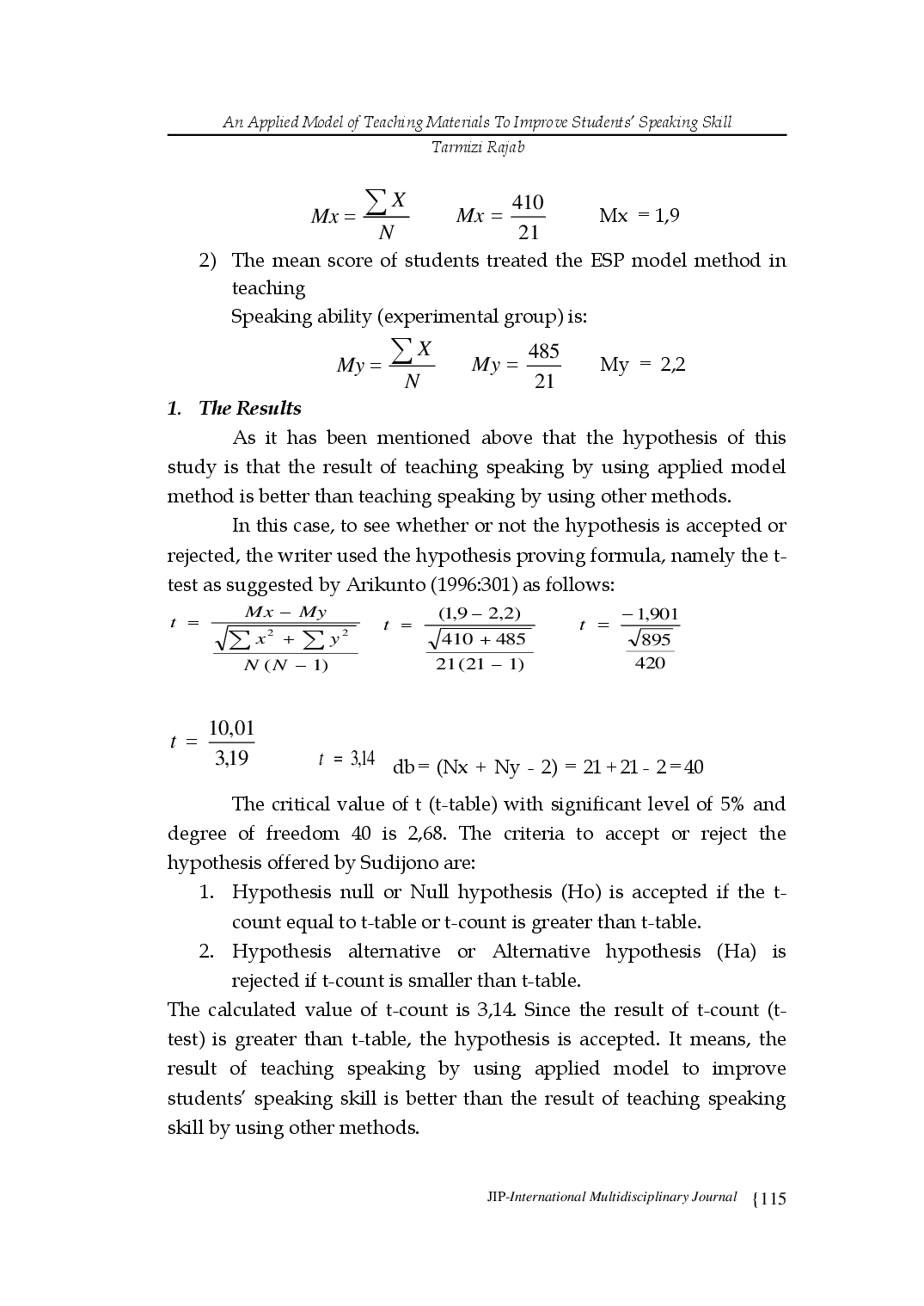 juris An Applied Model Of Teaching Materials To Improve Students Speaking Skill