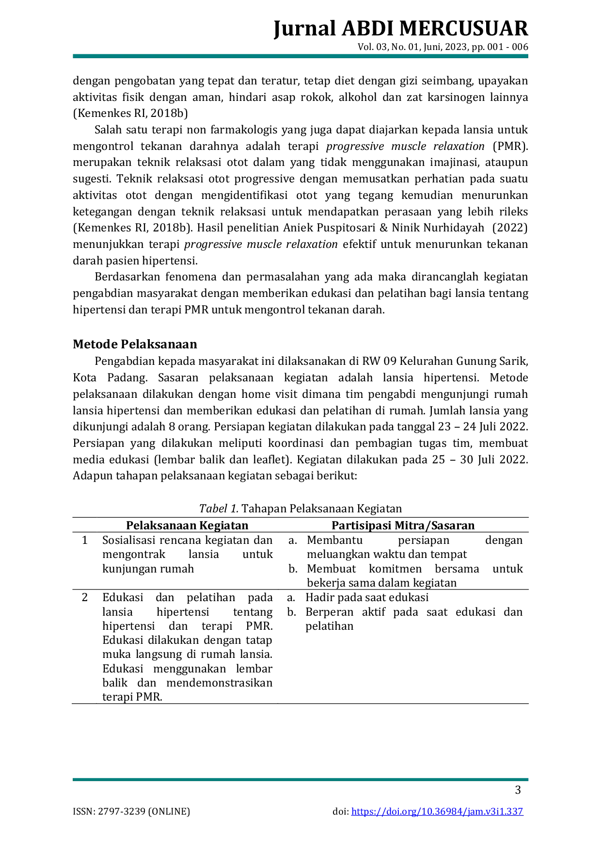 JURIS Edukasi Terapi Progressive Muscle Relaxation PMR untuk Mengontrol Tekanan Darah pada Lansia Hipertensi