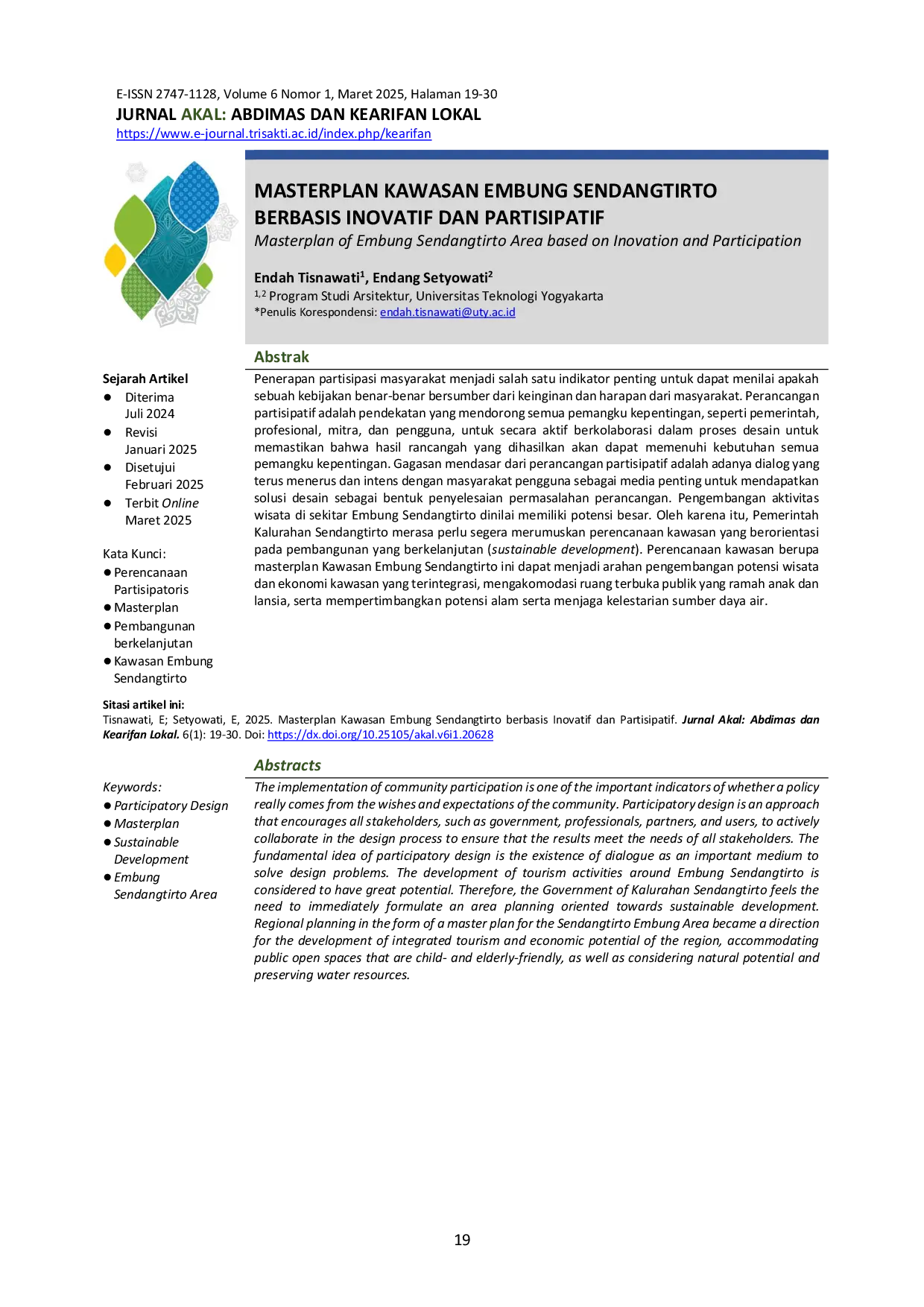JURIS Masterplan Kawasan Embung Sendangtirto Berbasis Inovatif Dan Partisipatif