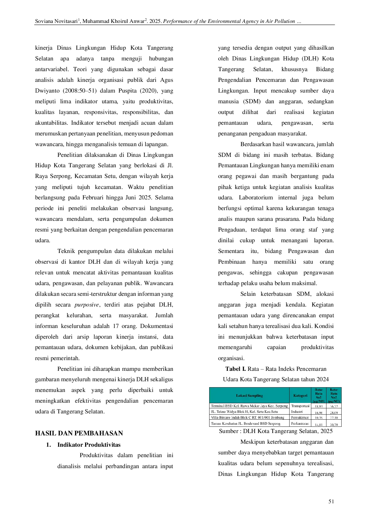 JURIS Kinerja Dinas Lingkungan Hidup dalam Pengendalian Pencemaran Udara di Kota Tangerang Selatan