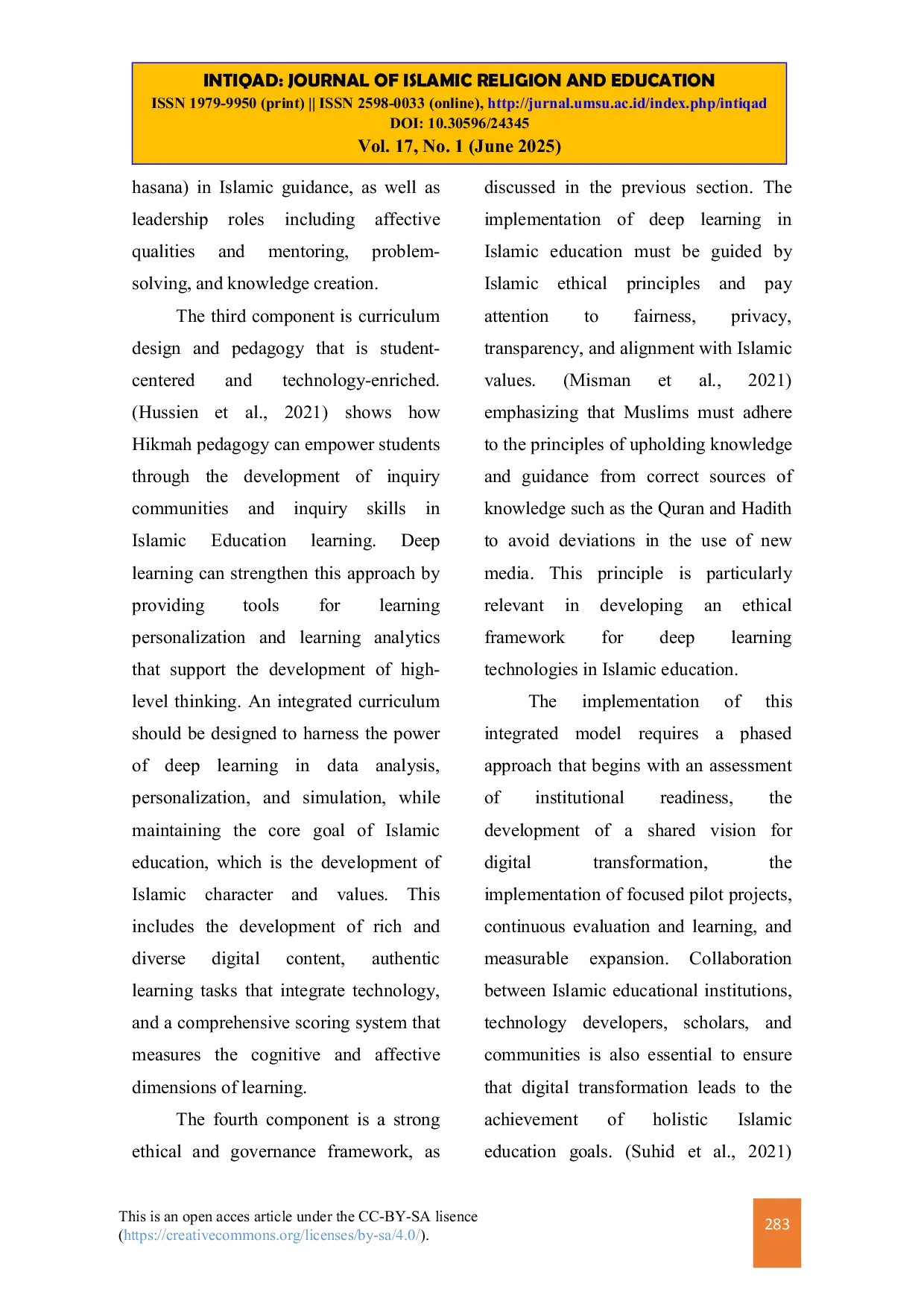 JURIS The Impact of Digital Transformation on Islamic Education Learning Methods A Study of Deep Learning Implementation