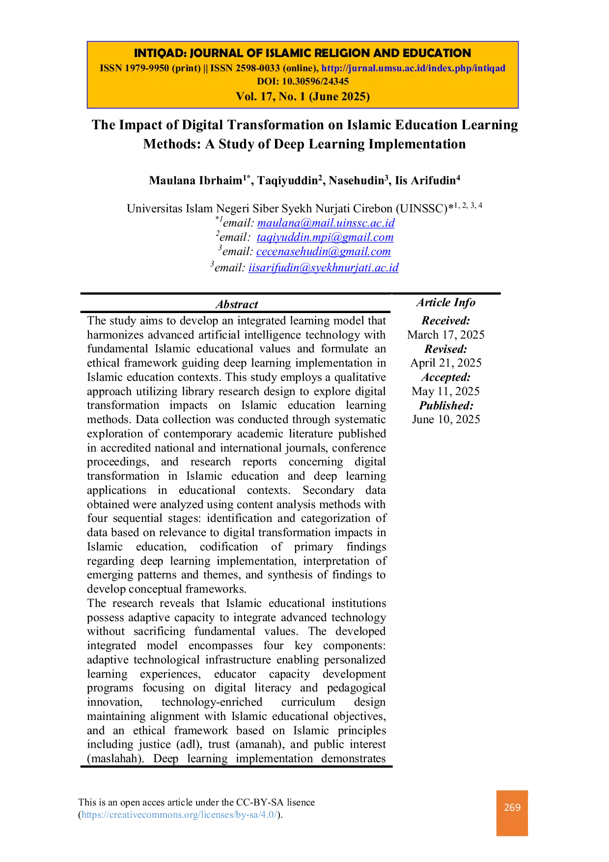 JURIS The Impact of Digital Transformation on Islamic Education Learning Methods A Study of Deep Learning Implementation