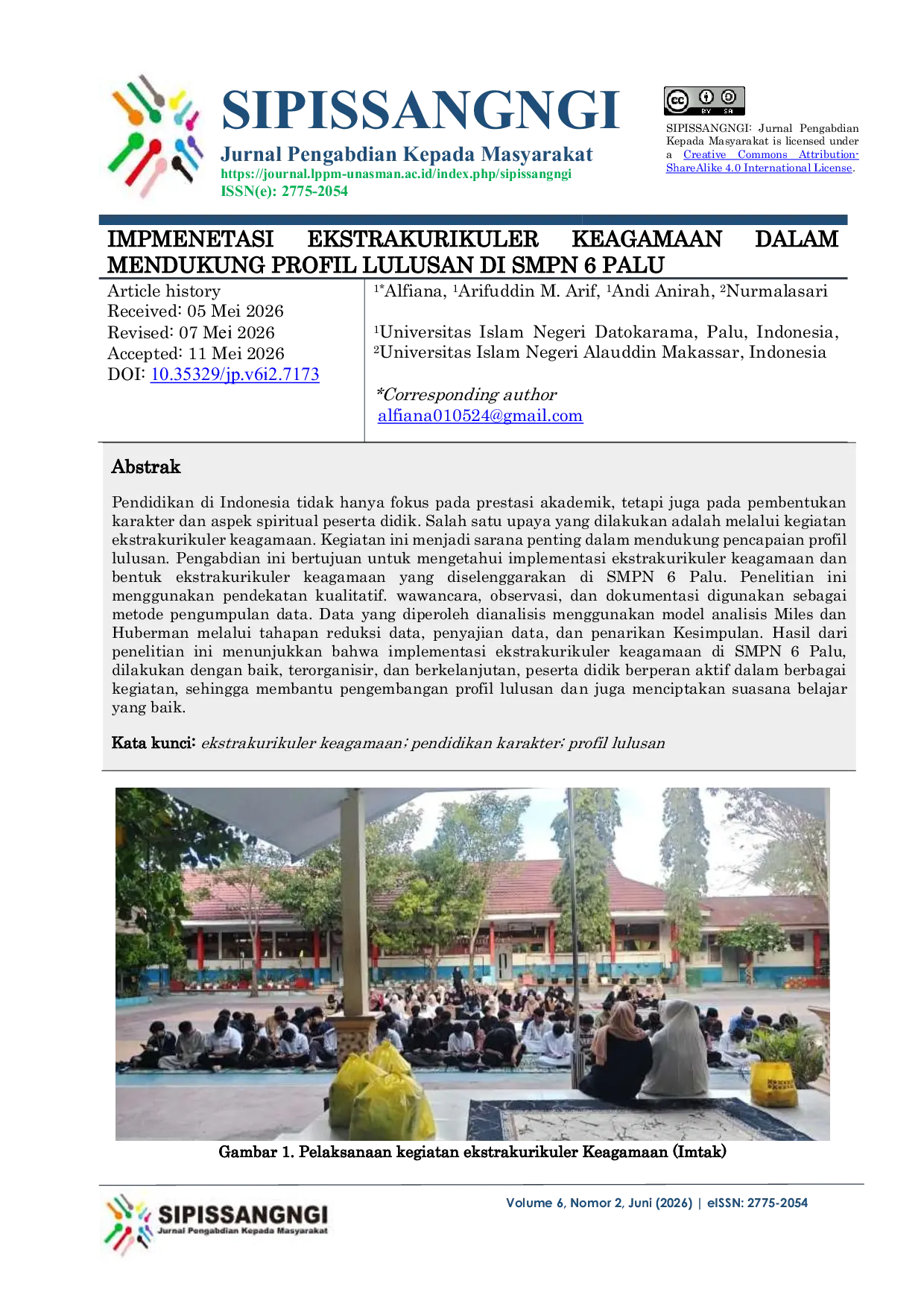 JURIS Implementasi Ekstrakurikuler Keagamaan dalam Mendukung Profil Lulusan di SMPN 6 Palu