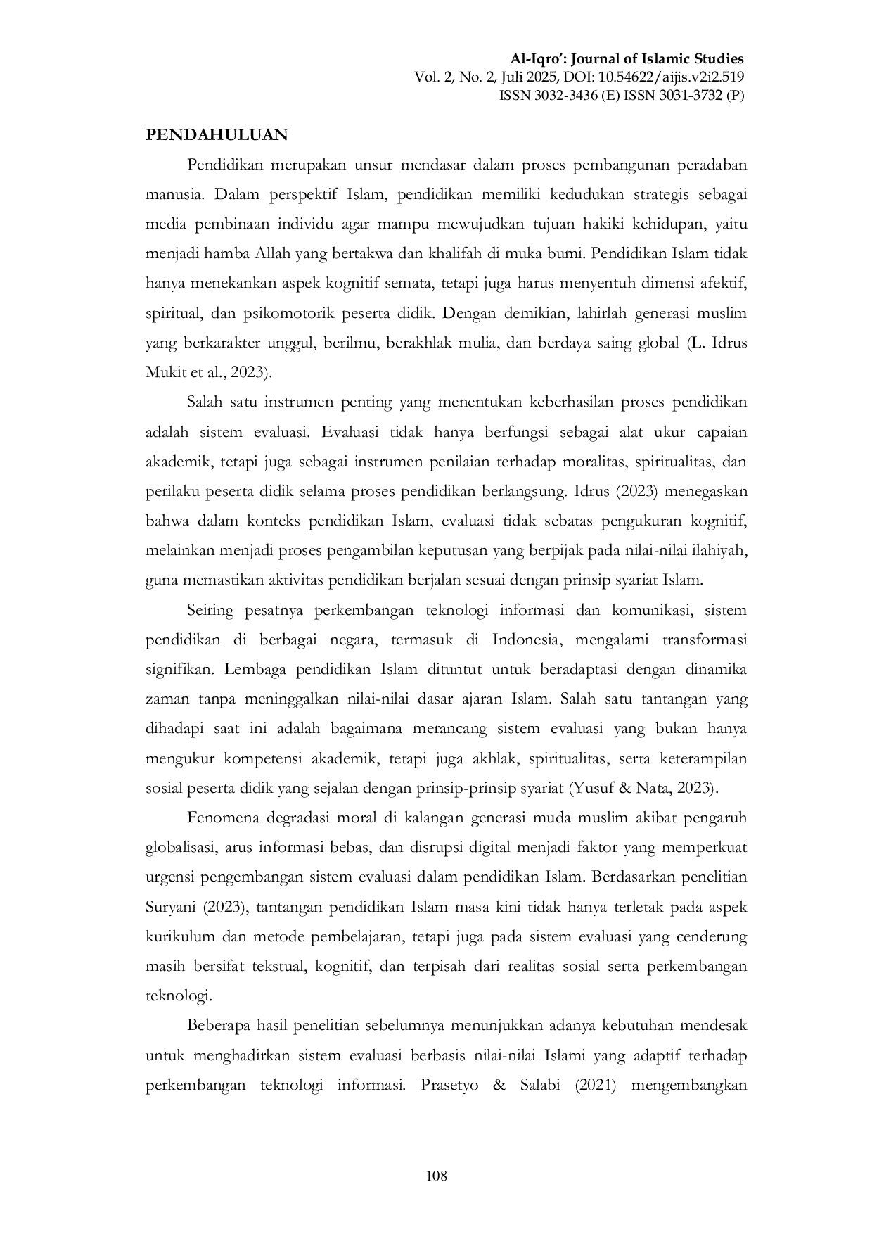 JURIS Evaluasi Pendidikan Islam di Era Kontemporer Konsep Prinsip Metode dan Implementasi