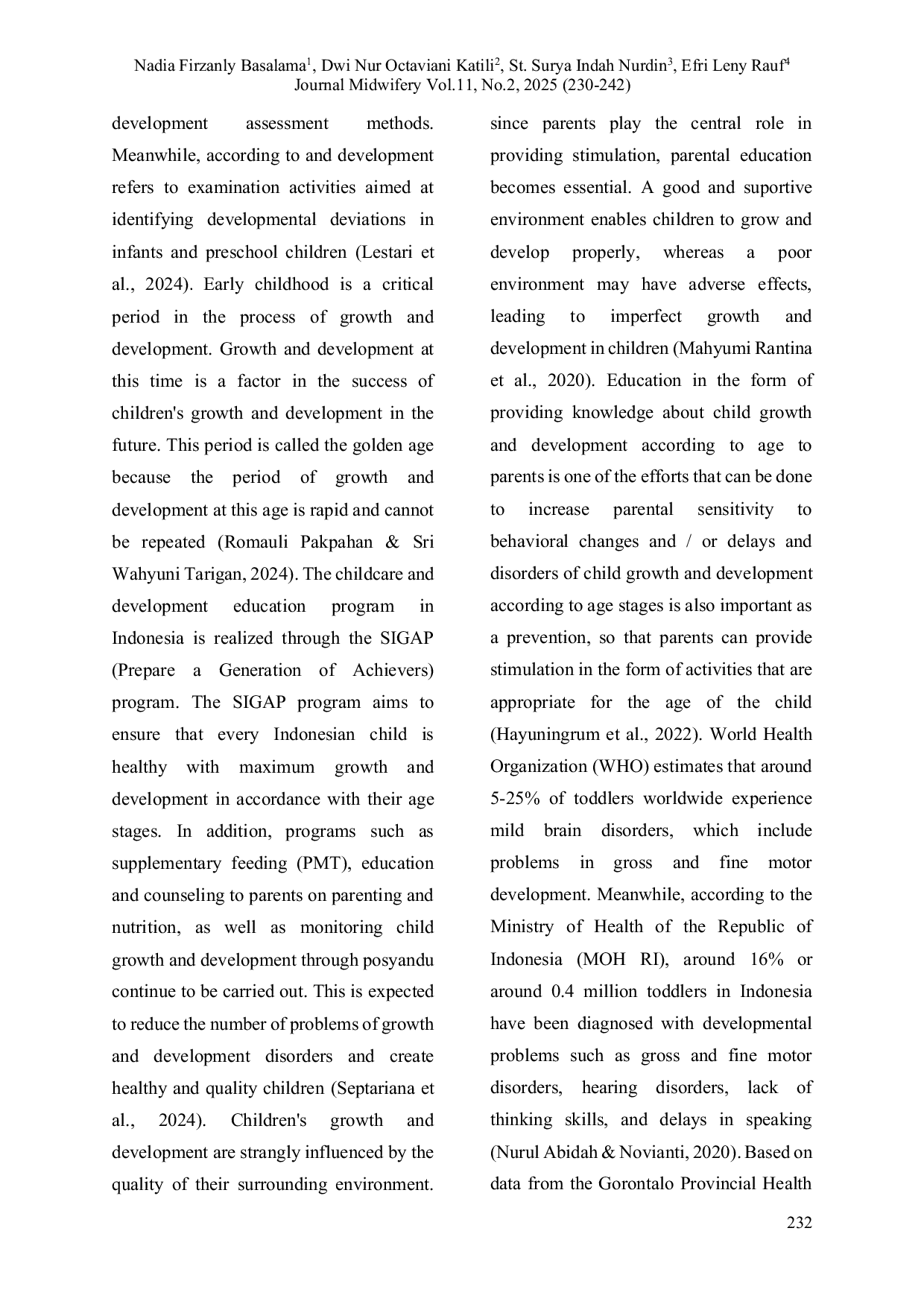 JURIS The Impact of Growth and Development Stimulation Education on Parental Competence in Detecting Developmental Milestones in Children Aged 0 5 Years