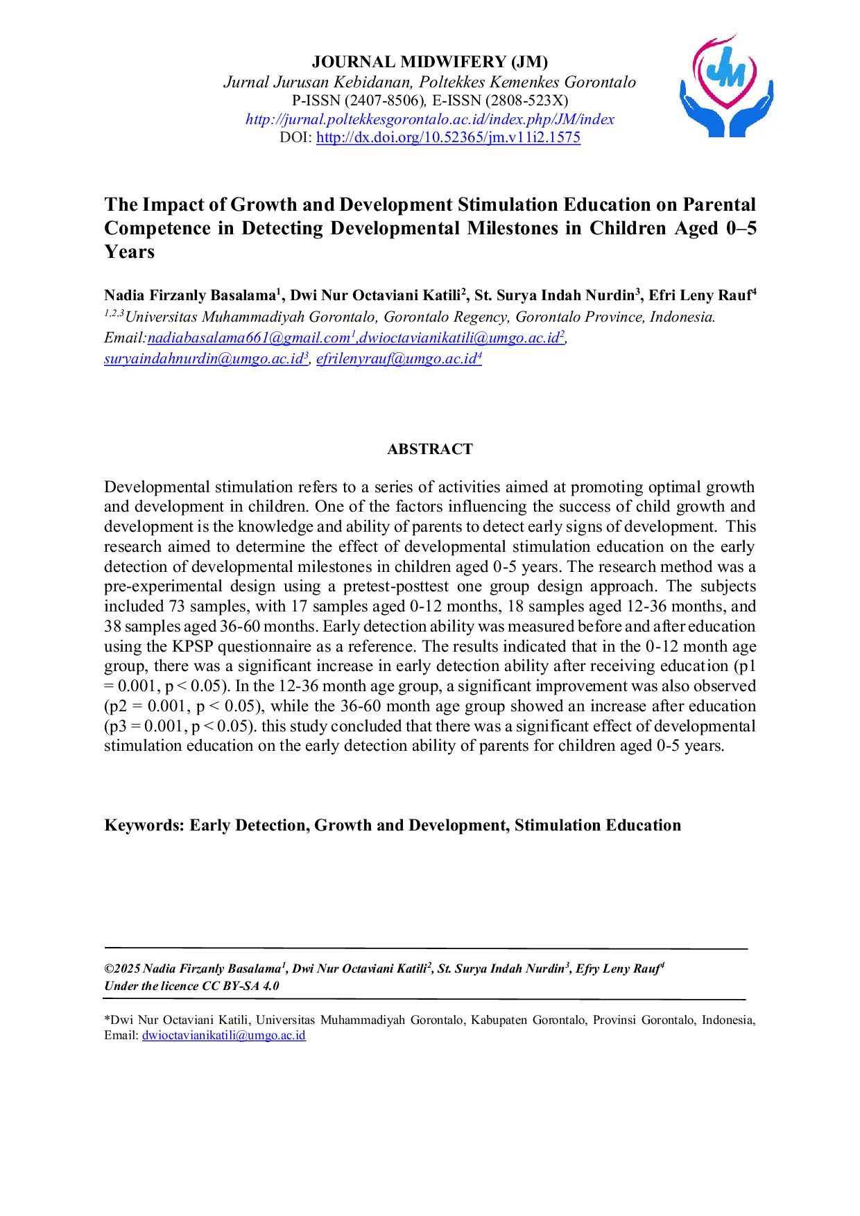 JURIS The Impact of Growth and Development Stimulation Education on Parental Competence in Detecting Developmental Milestones in Children Aged 0 5 Years