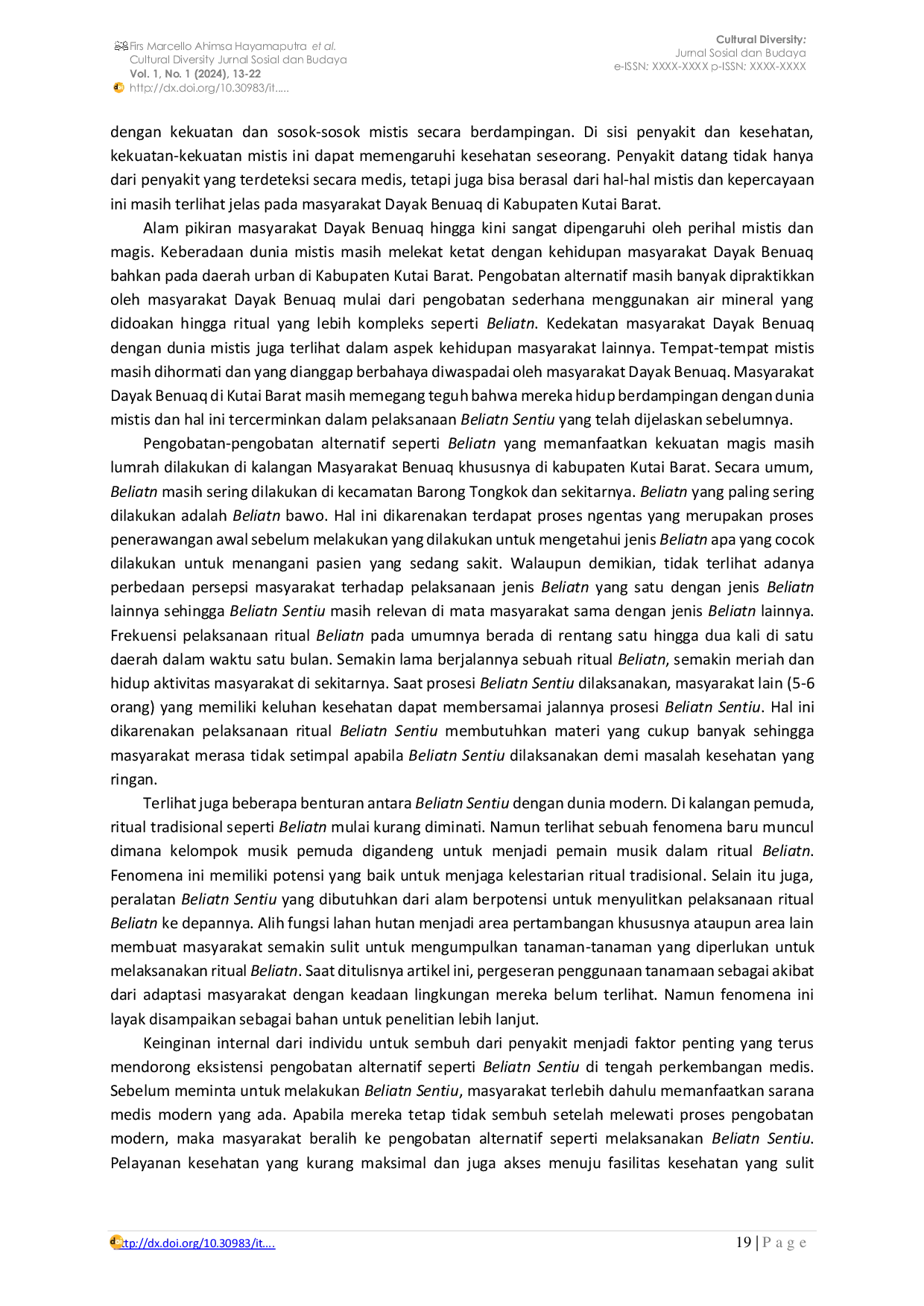 JURIS Beliatn Sentiu Relevansi Dan Harmonisasi Pengobatan Tradisional Pada Masyarakat Dayak Benuaq