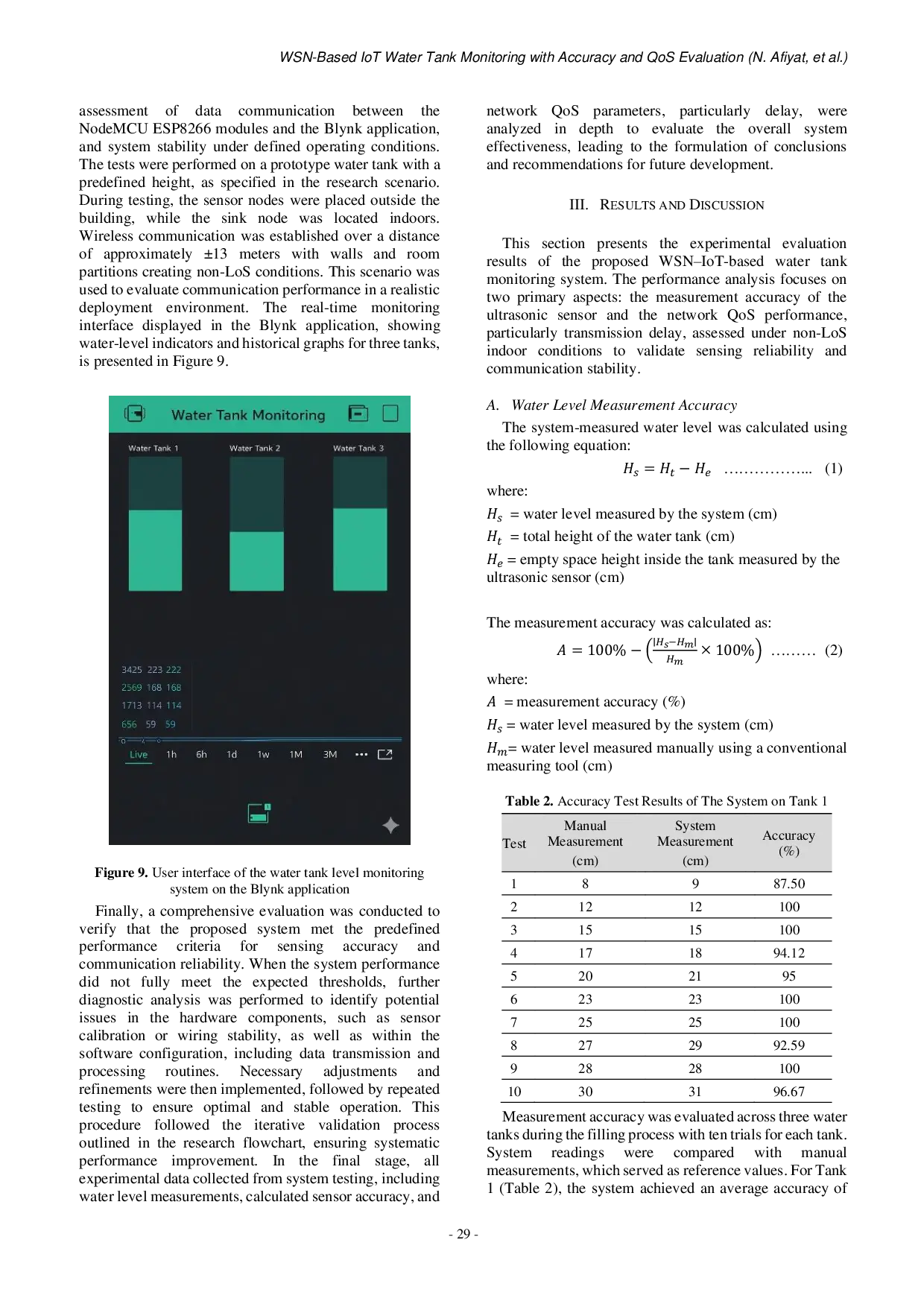 JURIS WSN Based IoT Water Tank Monitoring with Accuracy and QoS Evaluation
