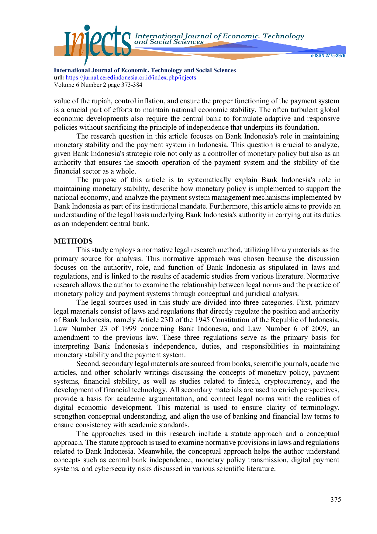 JURIS Bank Indonesia s Role in Maintaining Monetary Stability and the Payment System in Indonesia