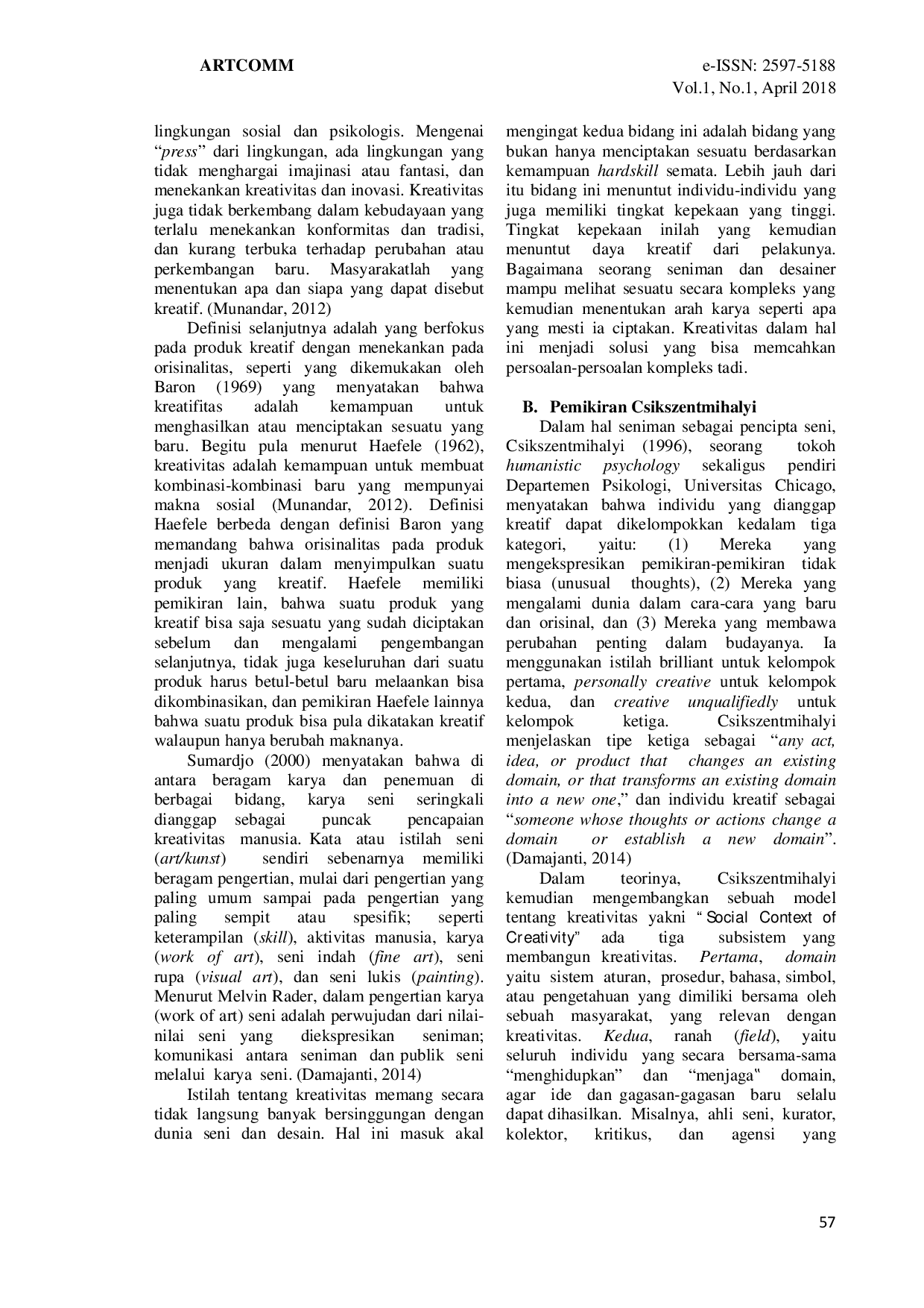 JURIS Kreativitas Dalam Pemikiran Csikszentmihalyi