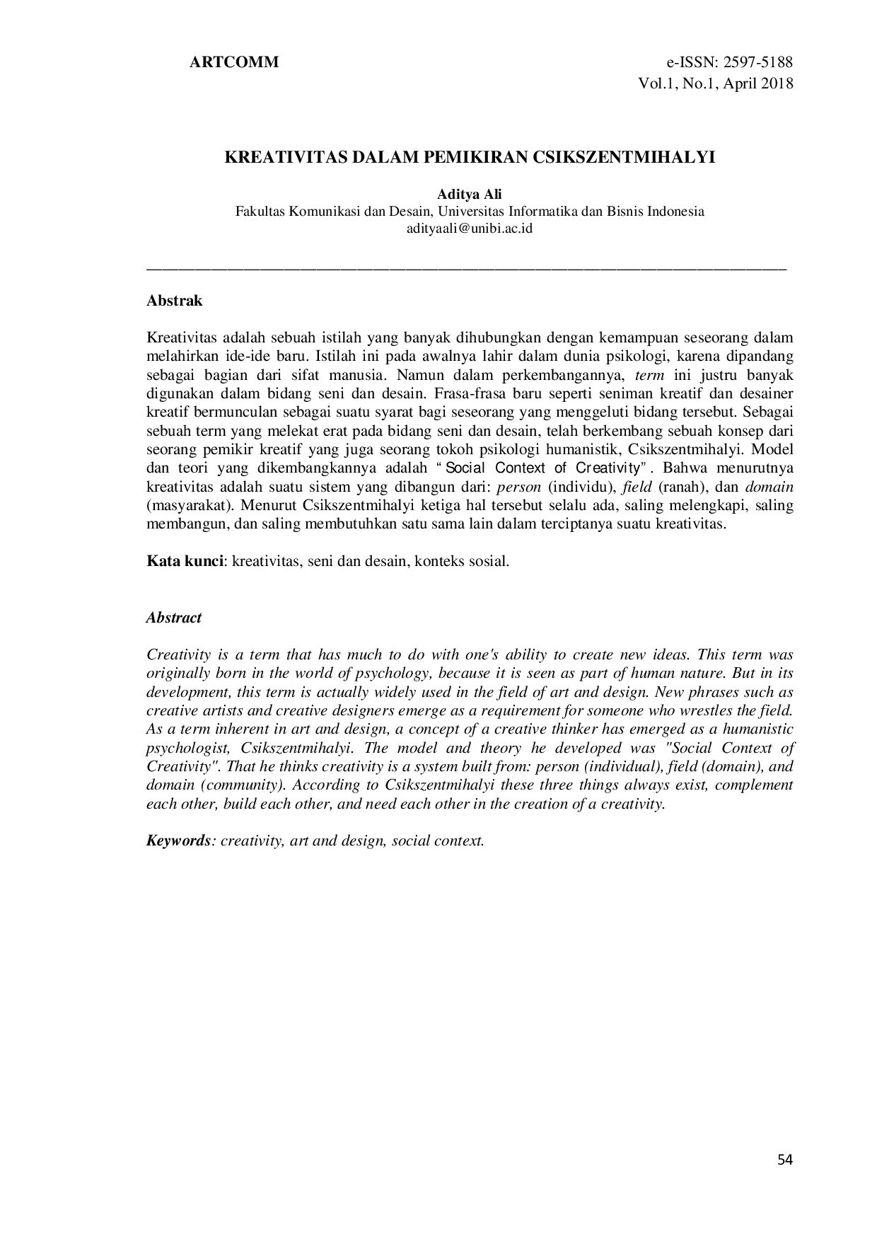 JURIS Kreativitas Dalam Pemikiran Csikszentmihalyi