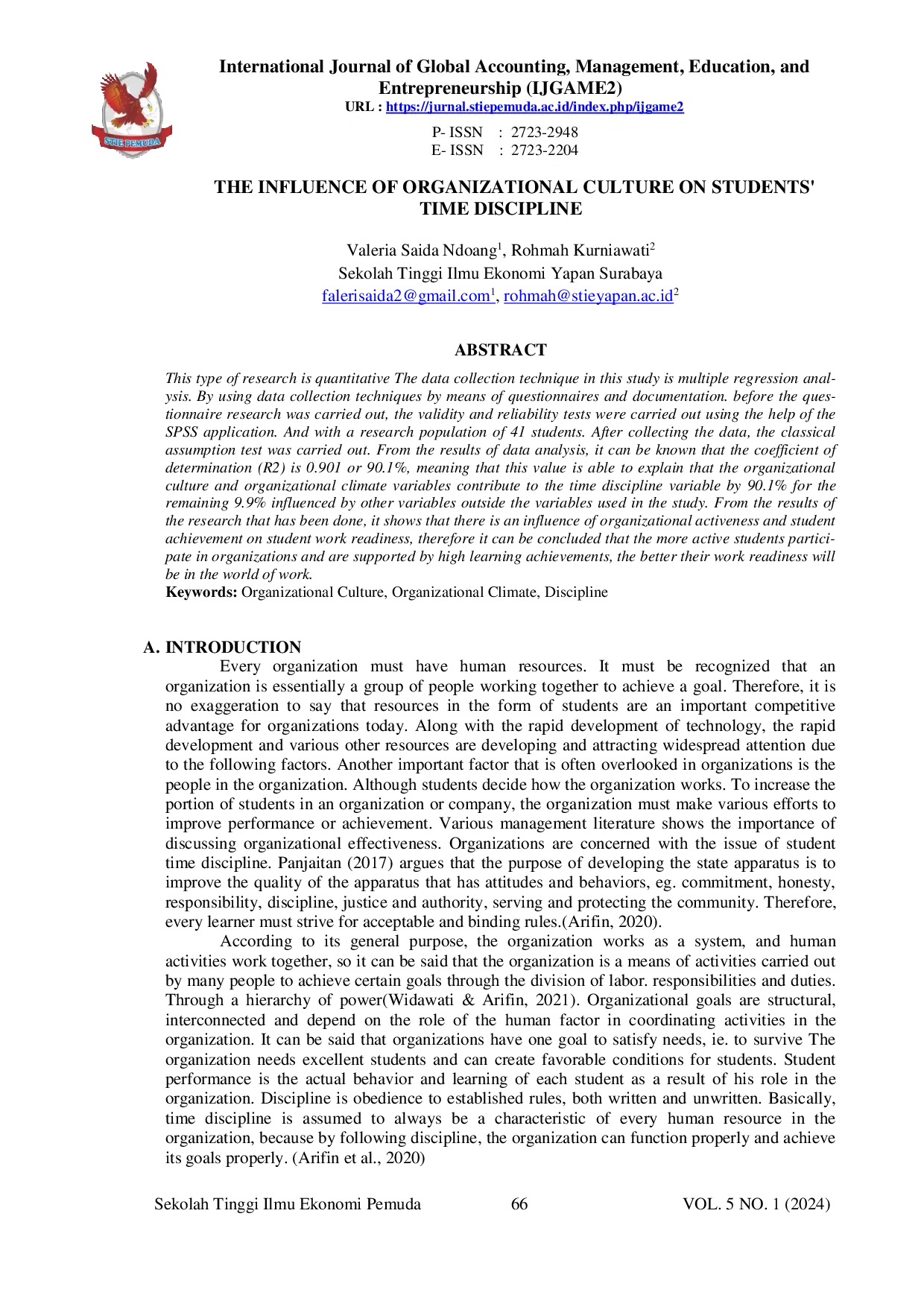 JURIS The Influence of Organizational Culture on Students Time Discipline