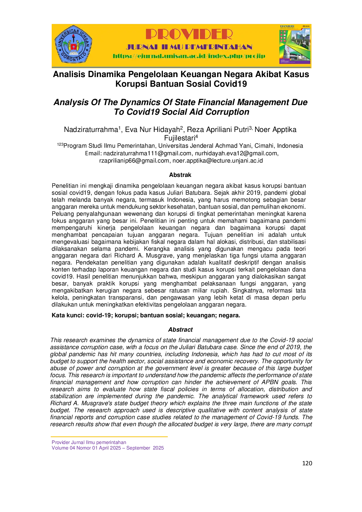 JURIS Analisis Dinamika Pengelolaan Keuangan Negara Akibat Kasus Korupsi Bantuan Sosial Covid19