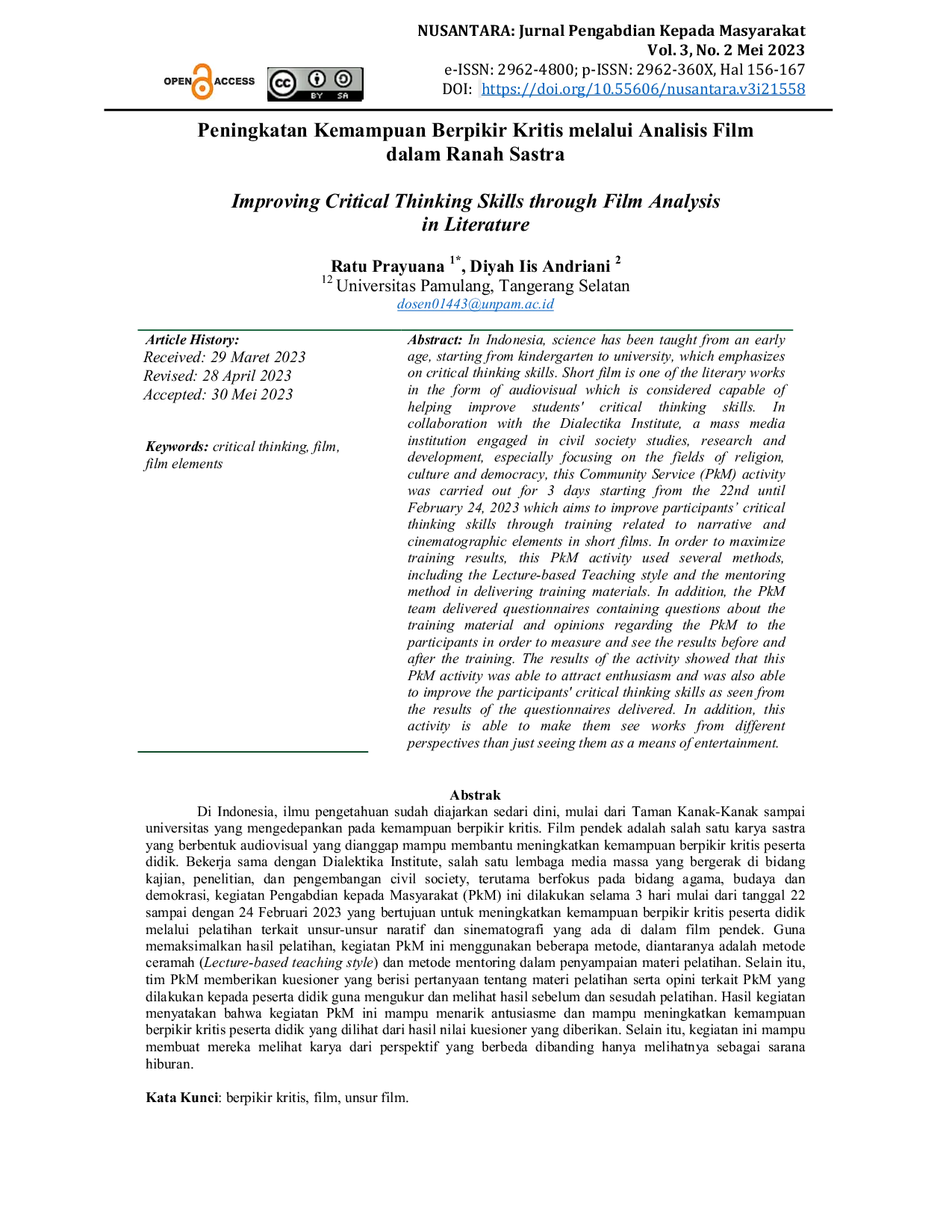 JURIS Peningkatan Kemampuan Berpikir Kritis melalui Analisis Film dalam Ranah Sastra