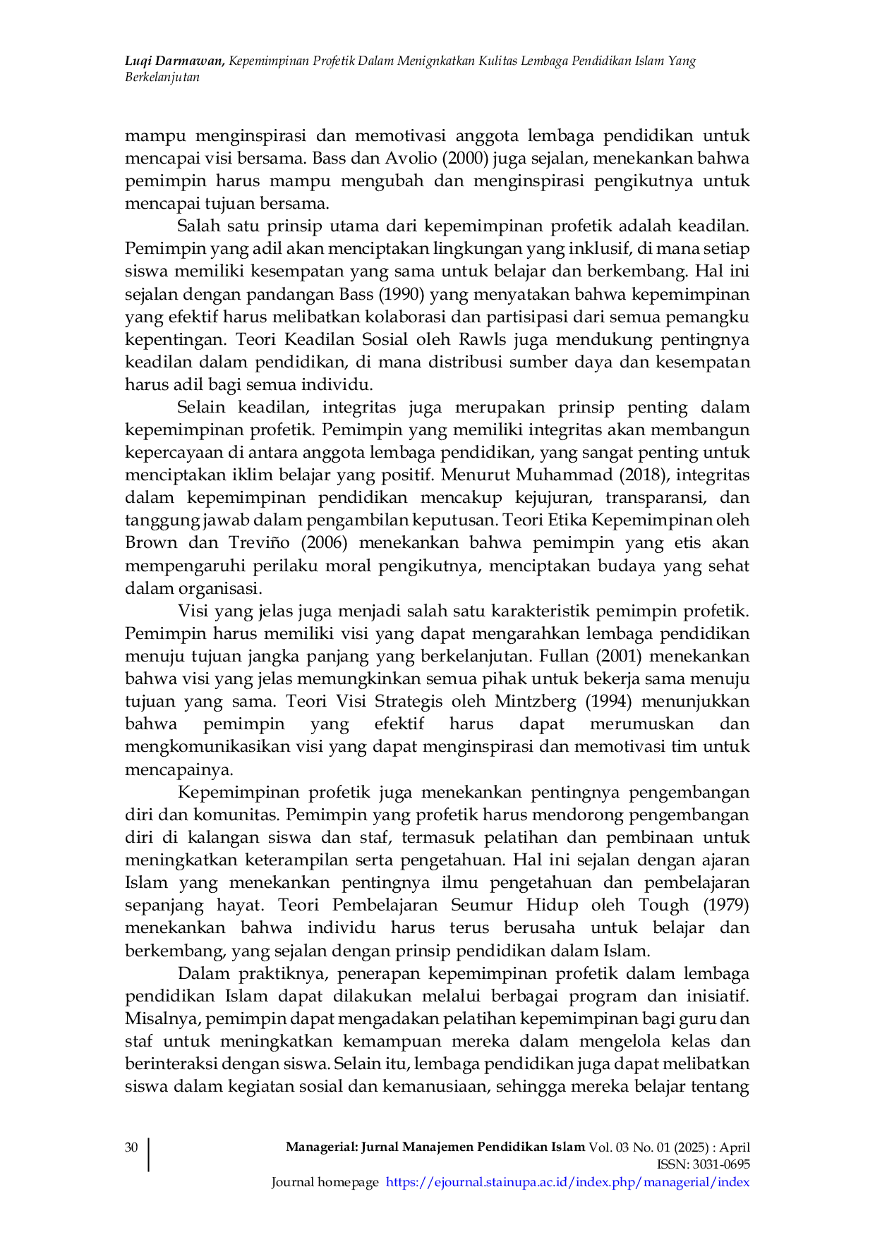 JURIS Kepemimpinan Profetik Dalam Meningkatkan Kualitas Lembaga Pendidikan Islam Yang Berkelanjutan