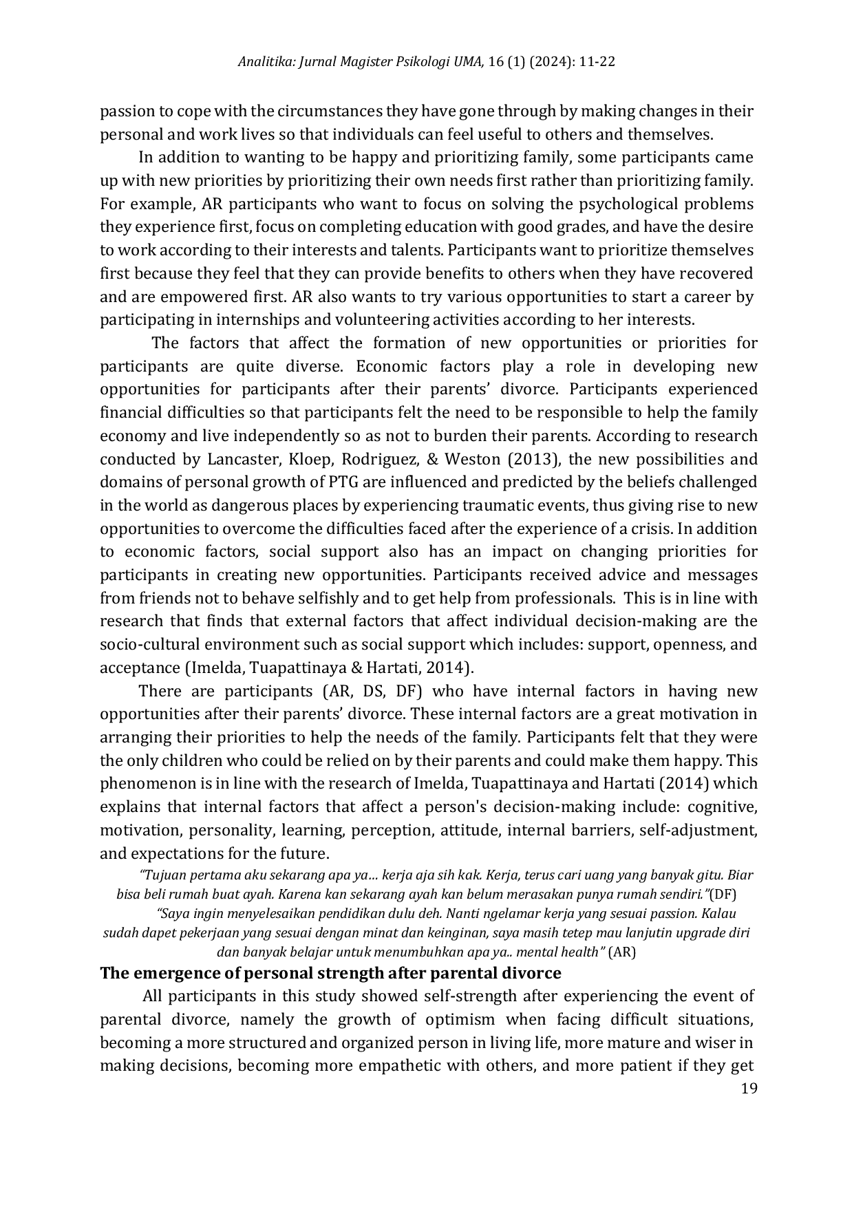 JURIS Post Traumatic Growth in Early Adults from Divorced Families