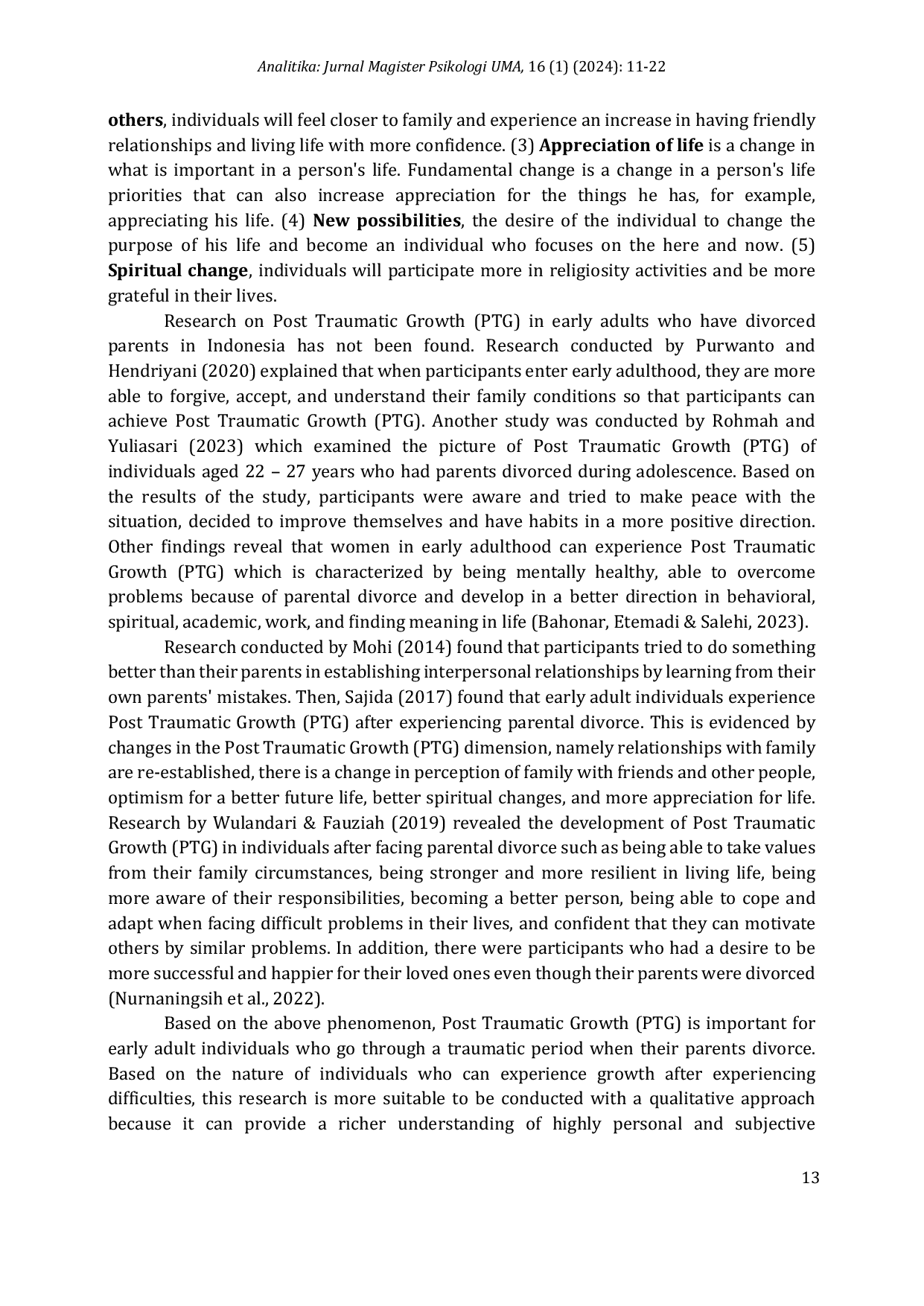 JURIS Post Traumatic Growth in Early Adults from Divorced Families