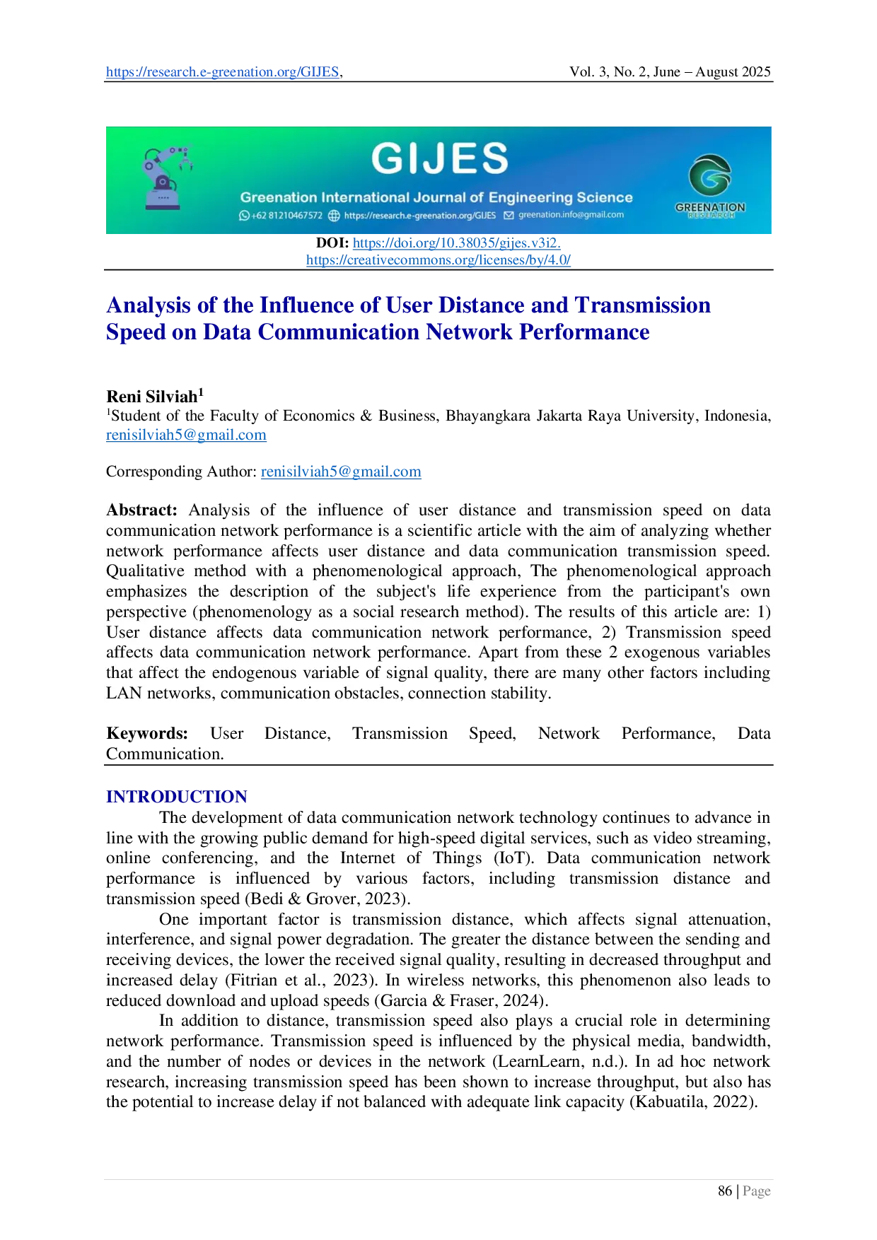 juris Analysis of the Influence of User Distance and Transmission Speed on Data Communication Network Performance