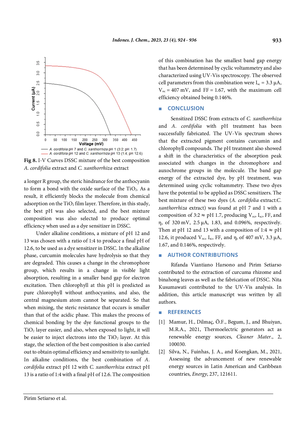 JURIS Fabrication of Dye Sensitized Solar Cell DSSC Using Combination of Dyes Extracted from Curcuma Curcuma xanthorrhiza Rhizome and Binahong Anredera cordifolia Leaf with Treatment in pH of the