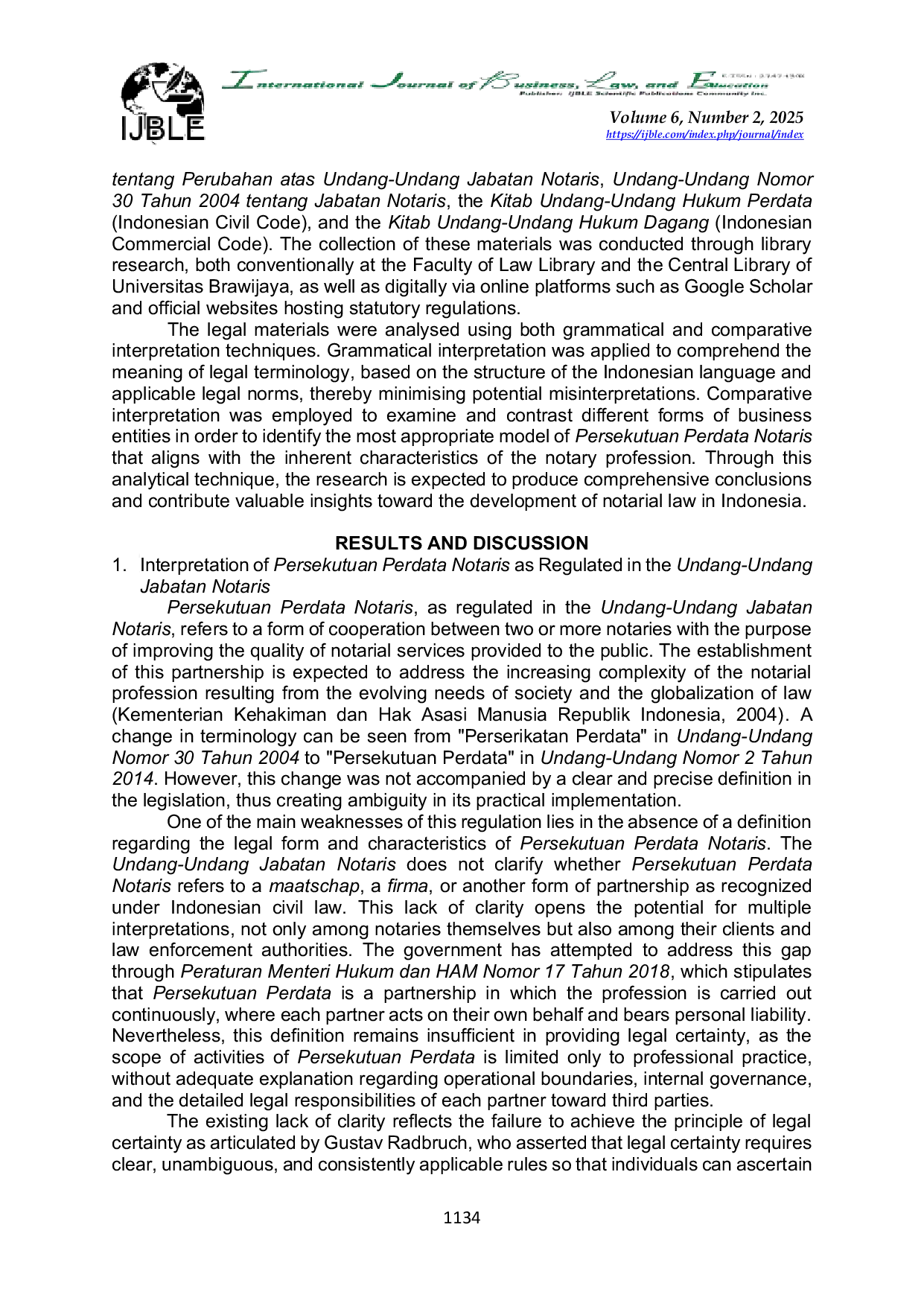 JURIS Legal Certainty for Notaries in Performing Their Duties Jointly Through Persekutuan Perdata