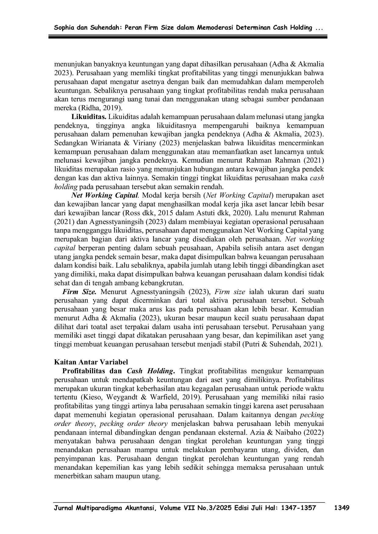 JURIS Peran Firm Size Dalam Memoderasi Determinan Cash Holding