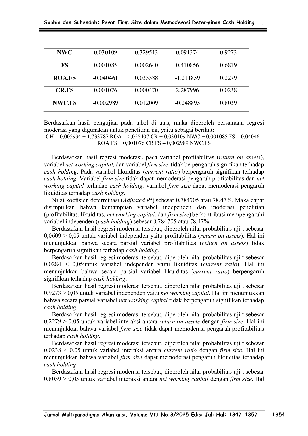 JURIS Peran Firm Size Dalam Memoderasi Determinan Cash Holding