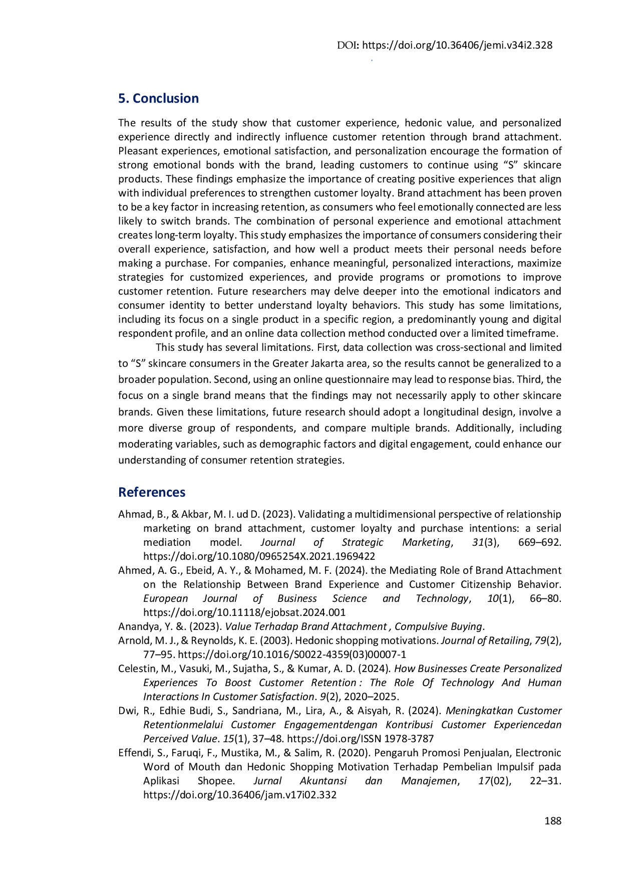 JURIS Brand attachment in mediating of customer experience hedonic value and personalized experience on customer retention
