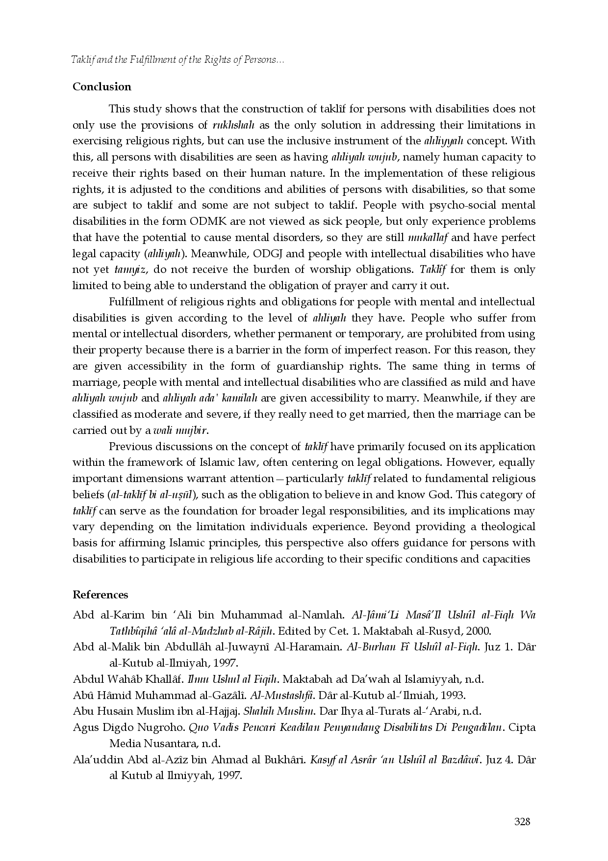 juris Taklif and the Fulfillment of the Rights of Persons with Mental and Intellectual Disabilities An Islamic Legal Perspective